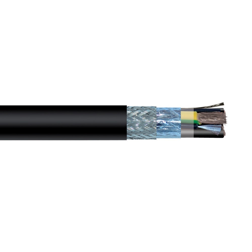 10 AWG 4 Conductor Shielded VFD Motor Supply Power Cable Black 600V/1000V