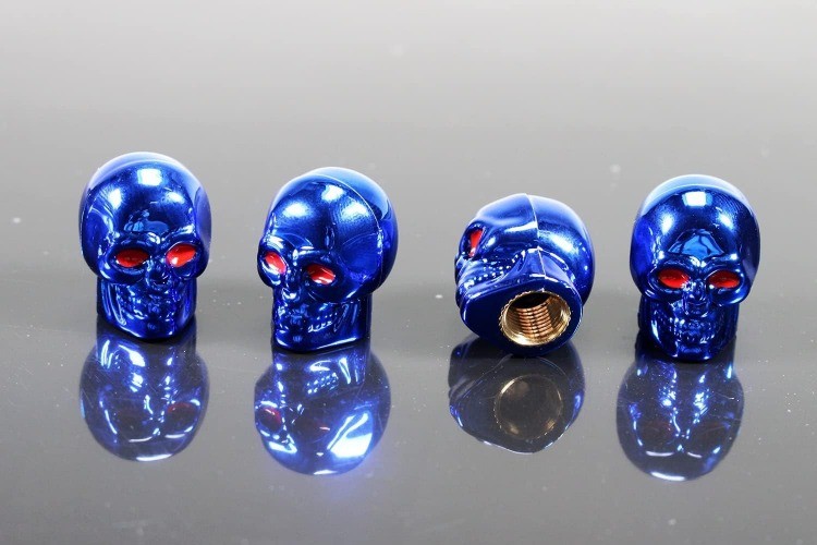 Skull Style Tire Valve Stem Caps Antirust Copper Core, Red Eyes wi Color: Blue