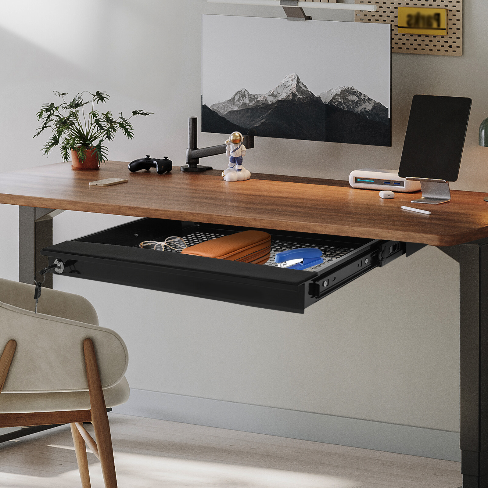 Slide Out Under Desk Keyboard Tray Pull Out Keyboard Drawer Shelf Vented Design