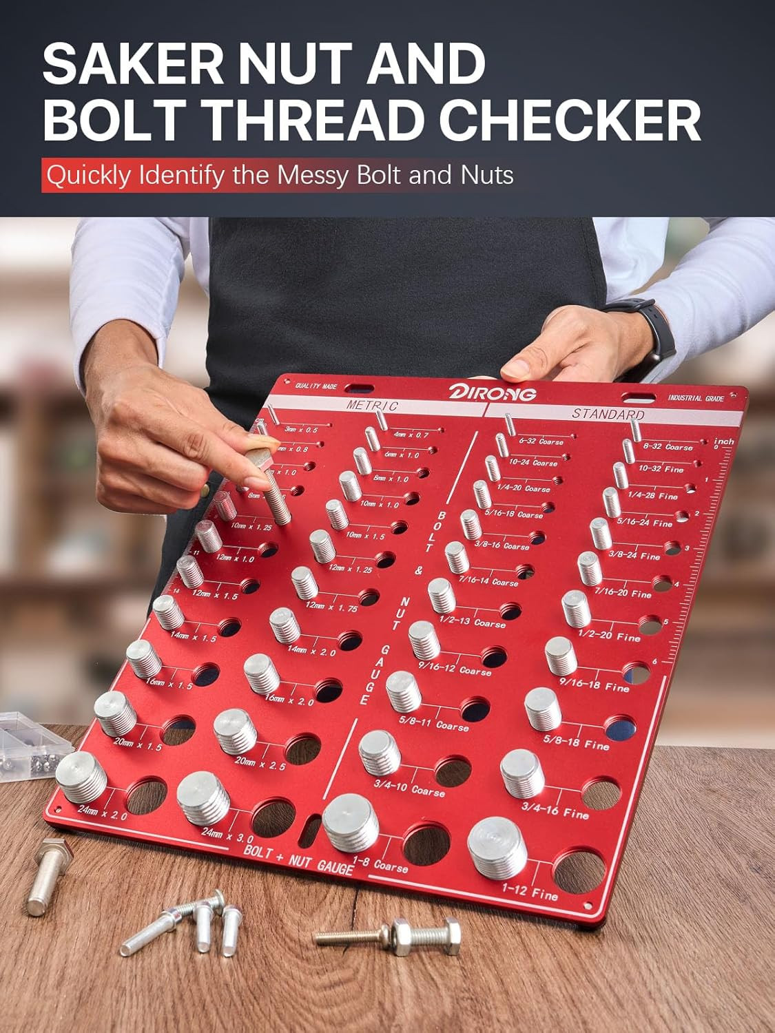 Thread Pitch Gauge & Bolt Size Checker Metric SAE Wall Mount Aluminum
