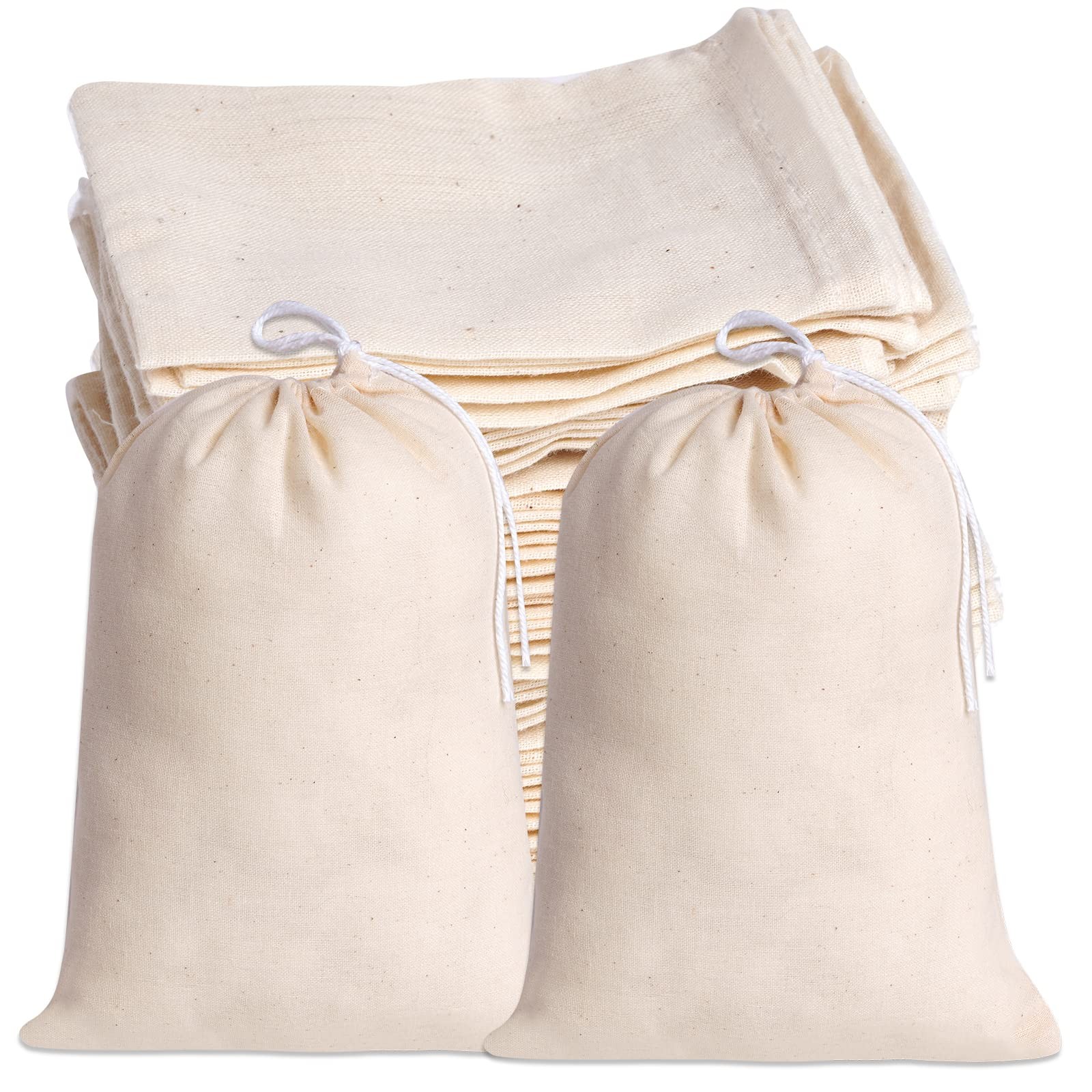 Tayfremn 50Pcs Cotton Drawstring Bags, 1 count (Pack of 50), natural color