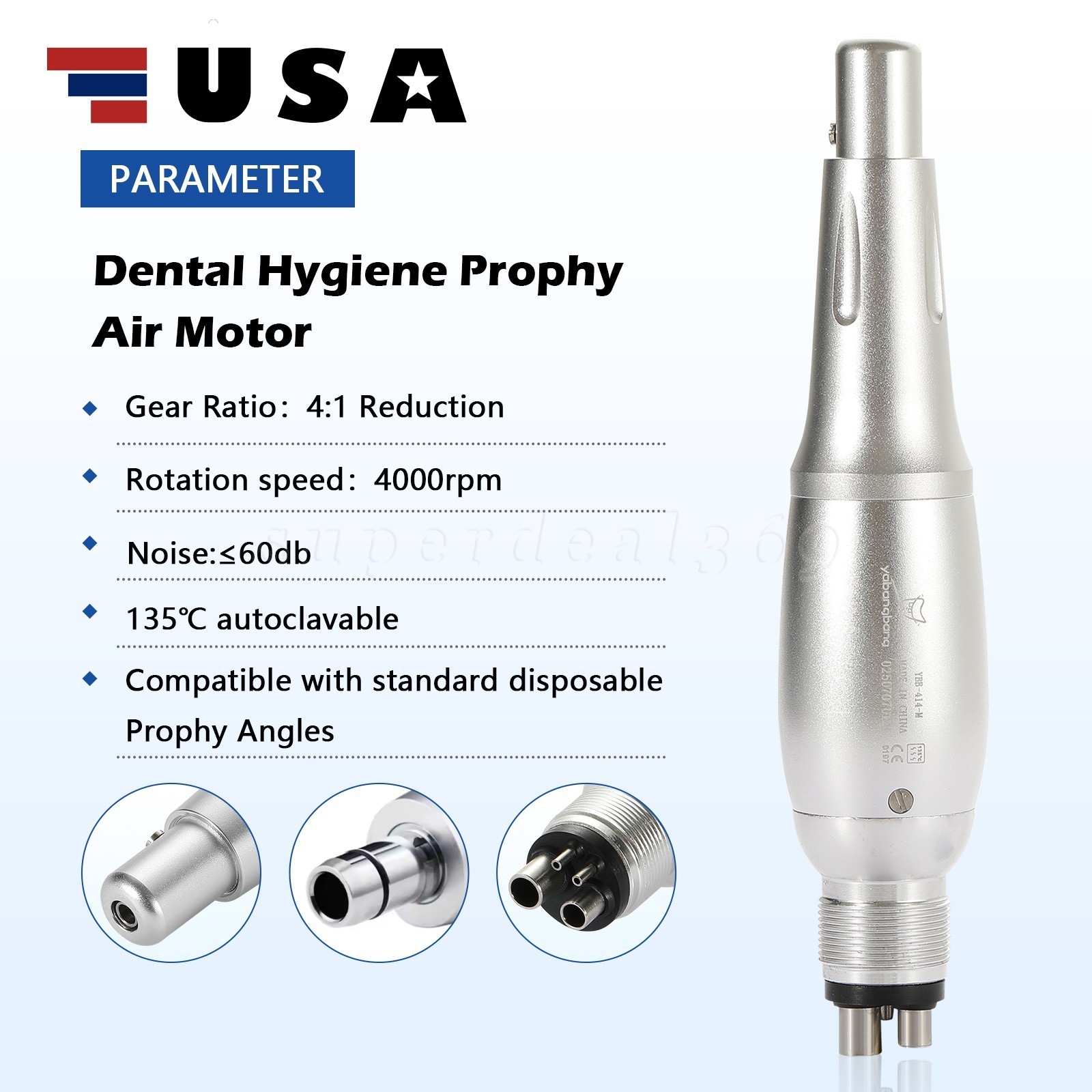 360° Swivel Dental 4:1 Reduction Hygiene Prophy Low Speed Handpiece Air Motor M4