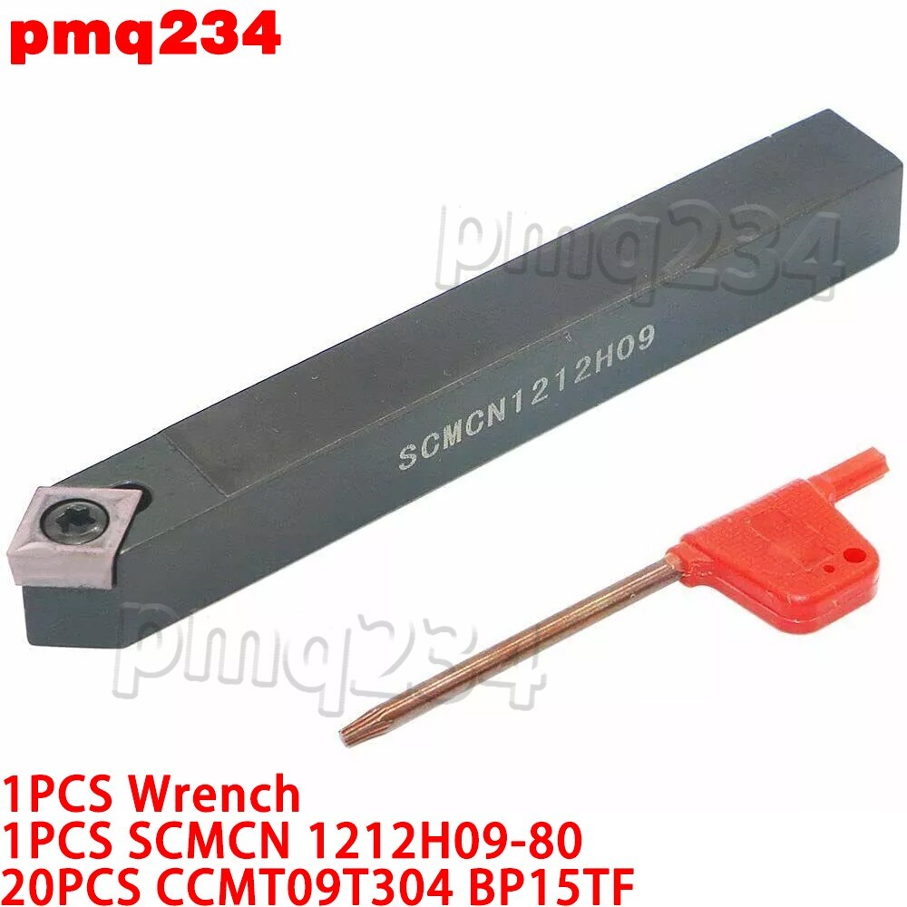 SCMCN 1212H09-80 12mm×100mm CNC Neutral Turning Insert Holder + 10Pcs CCMT09T304