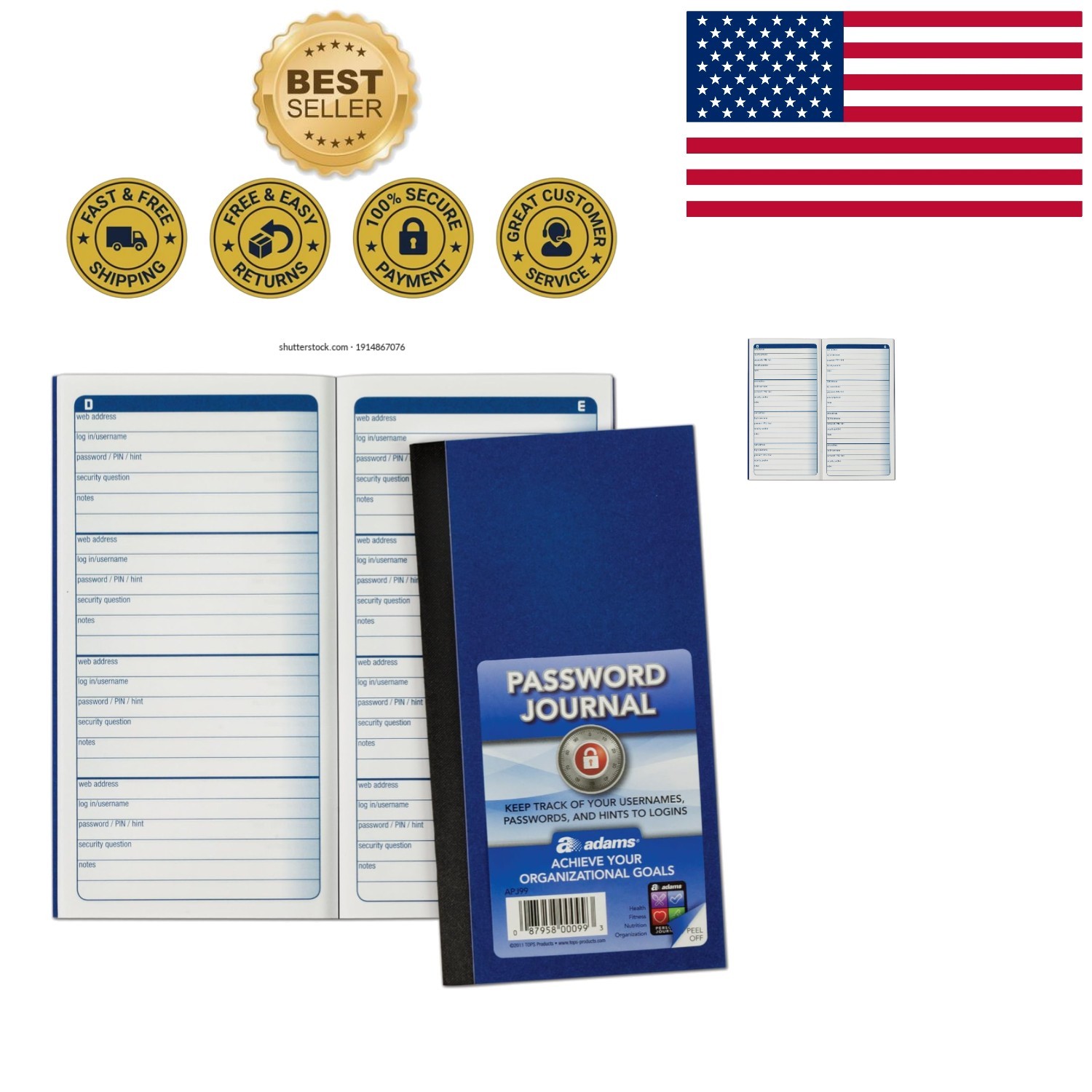 Portable Password Organizer Journal – 4 Entries Per Page, 6.25 x 3.25 Inches