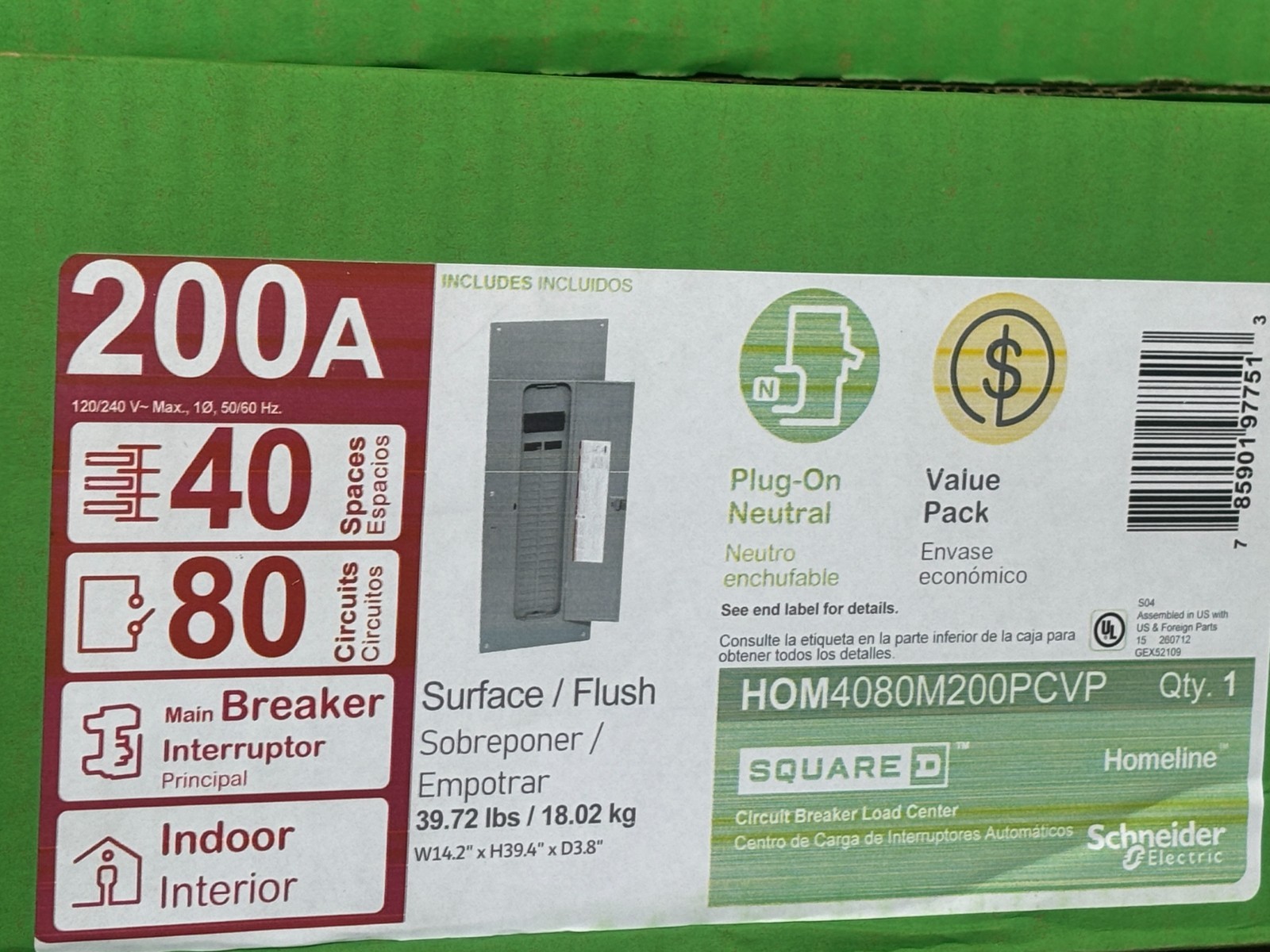 Square-D 200-Amp 40-Space 80-Circuit Indoor Main-Breaker Panel Box Load-Center