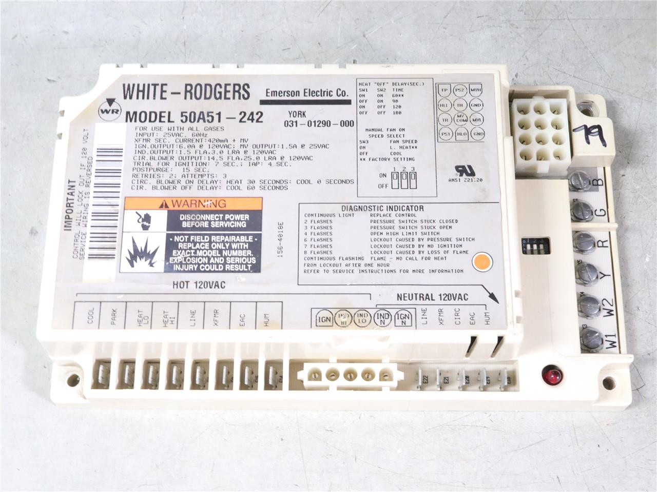 WHITE RODGERS 50A51-242 Furnace Control Ignition Module YORK 031-01290-000 #79