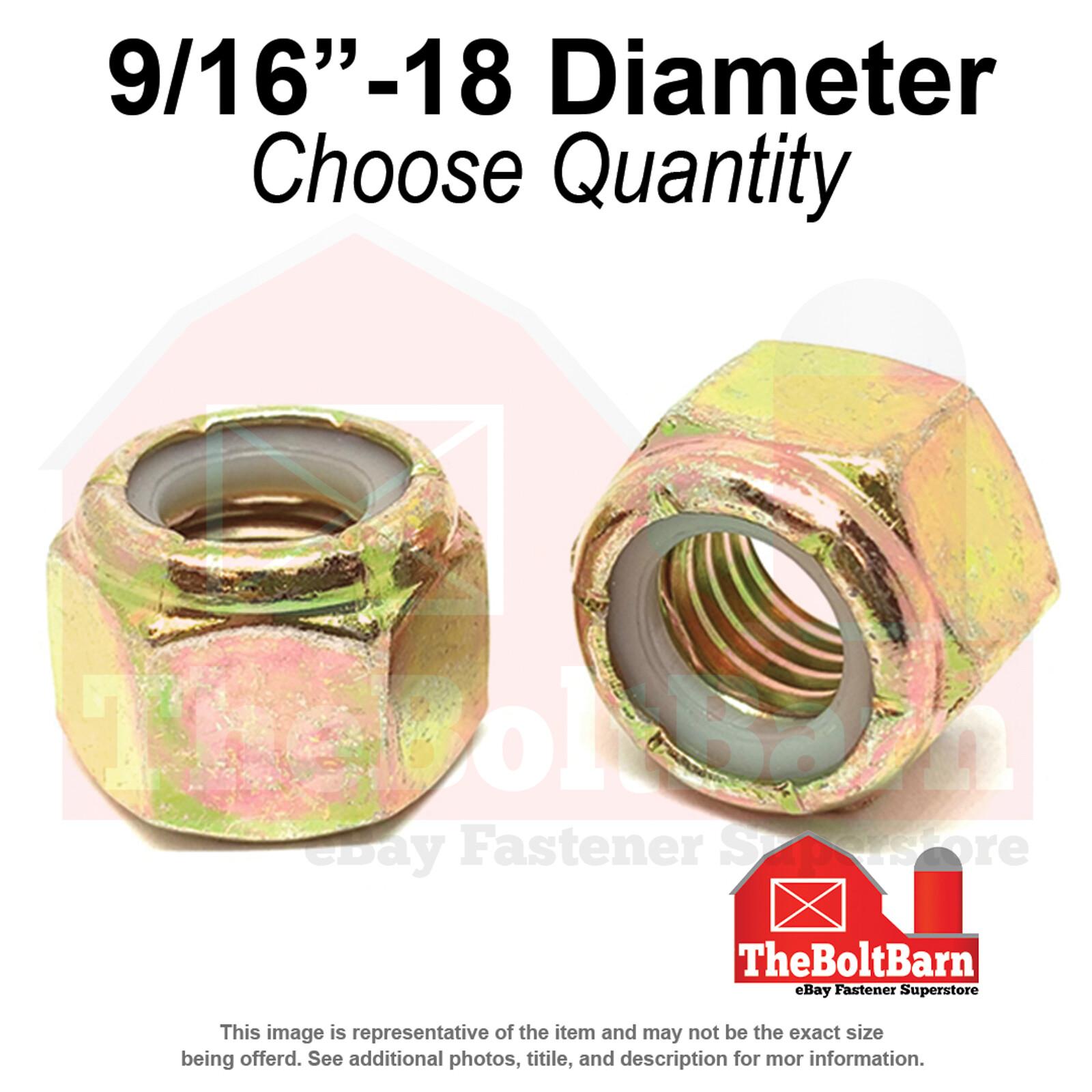 9/16″-18 Grade 8 Nylon Insert Lock Nuts Zinc Yellow Fine Thread (Pick Qty)