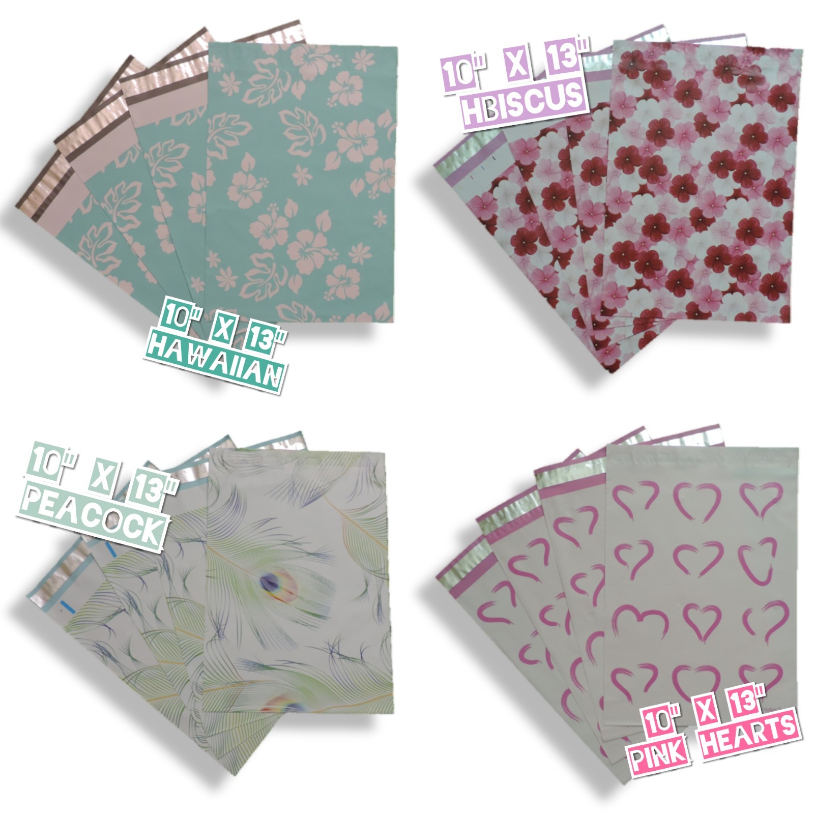 10×13 Designer Poly Mailers – Shipping Envelopes – Various Designs