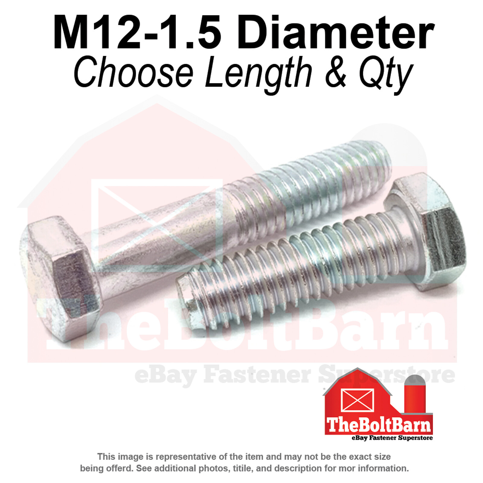 M12-1.5 Metric Class 10.9 Fine Hex Cap Screws Zinc Clear (Choose Length & Qty)