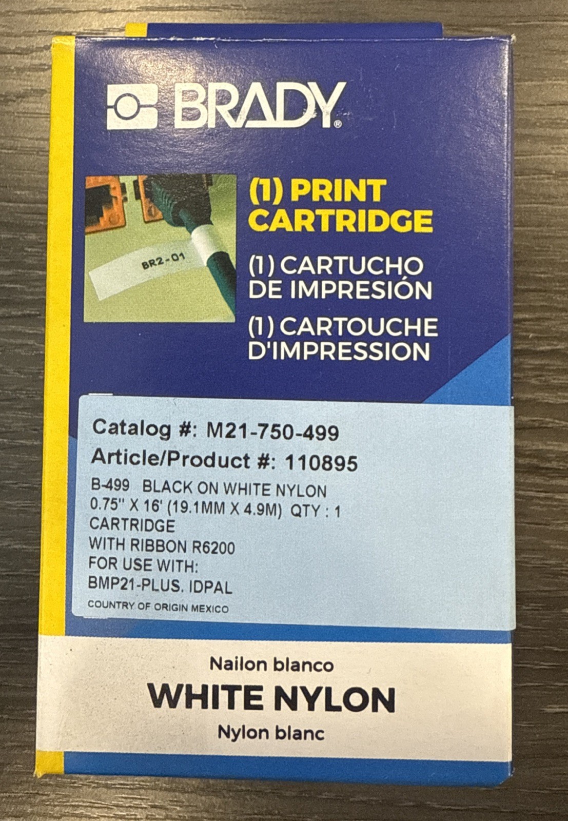 Brady M21-750-499 Adhesive Multi-Purpose Nylon Labels w/ Ribbon