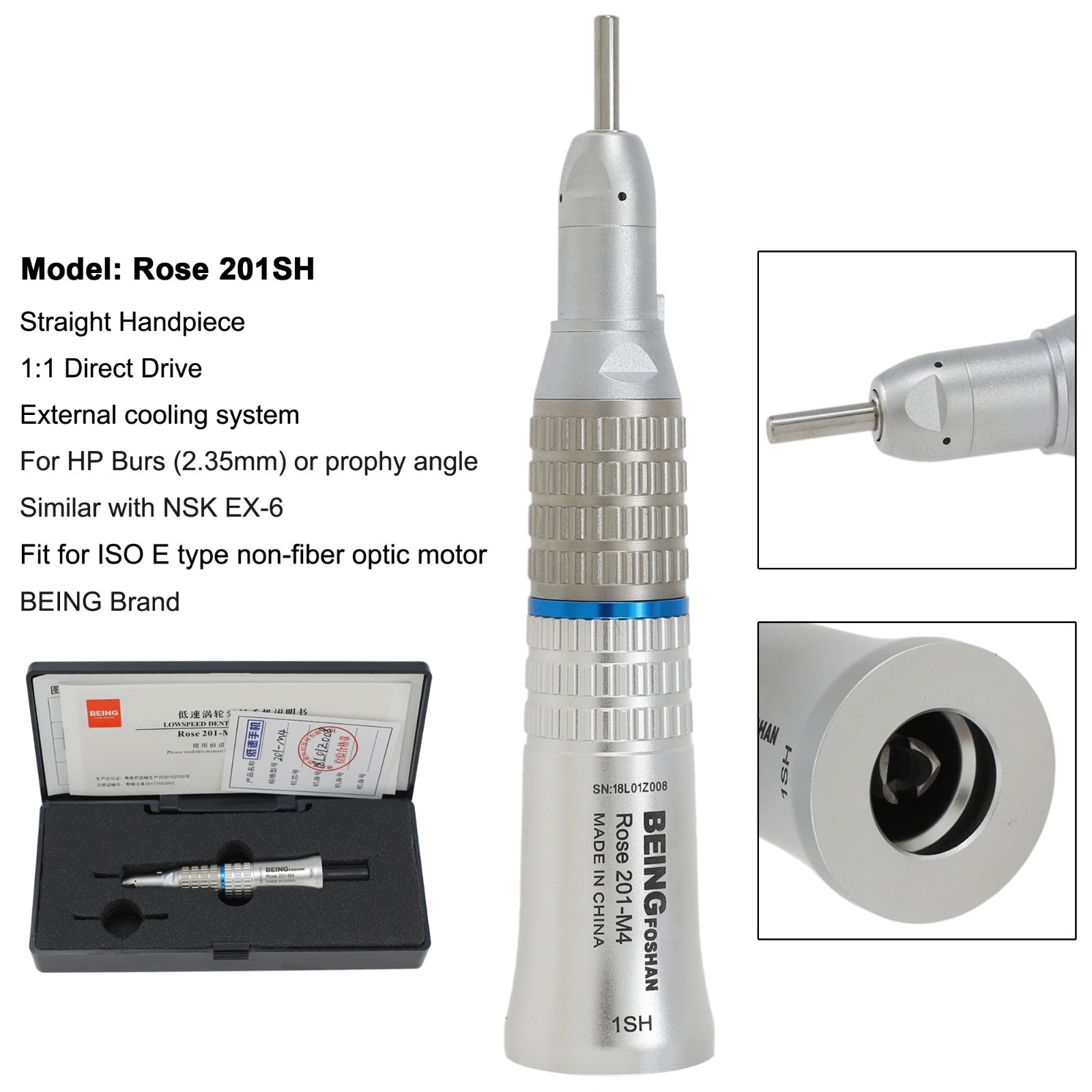 BEING Dental Contra Angle Straight Handpiece Air Motor 4 Holes Low Speed NSK EC