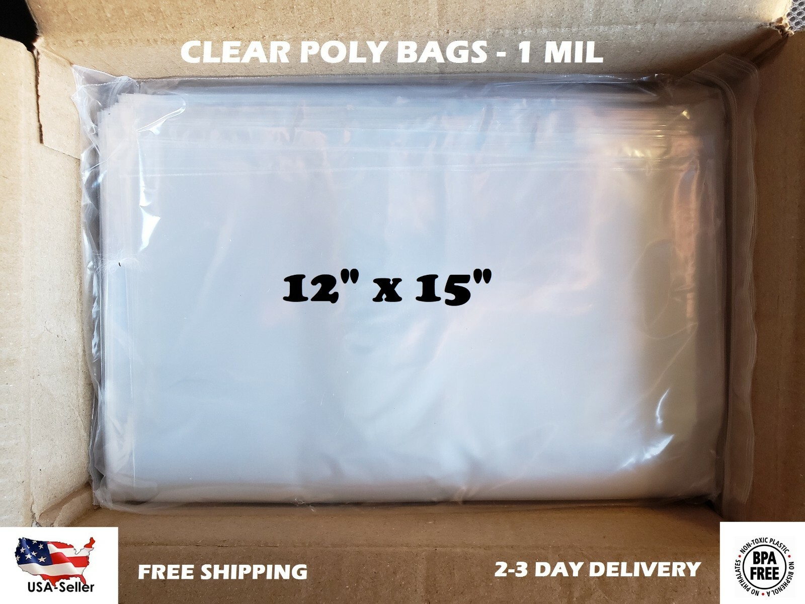 12×15″ Clear Poly Bags Lay-Flat Open Top End 1-Mil ml Case LDPE Plastic T-Shirt