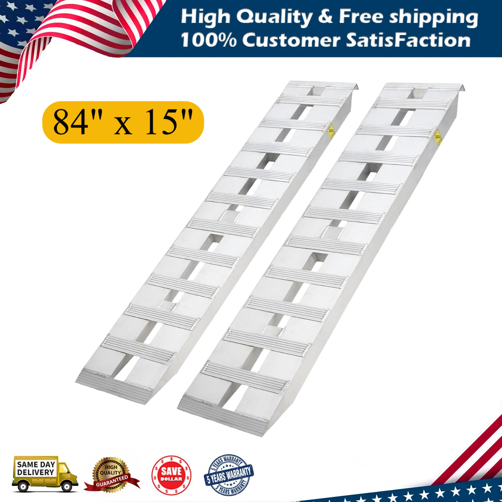 2Pcs 6000LBS 84″ x 15″ Aluminum Trailer Ramps Loading Ramps for Car ATV Truck