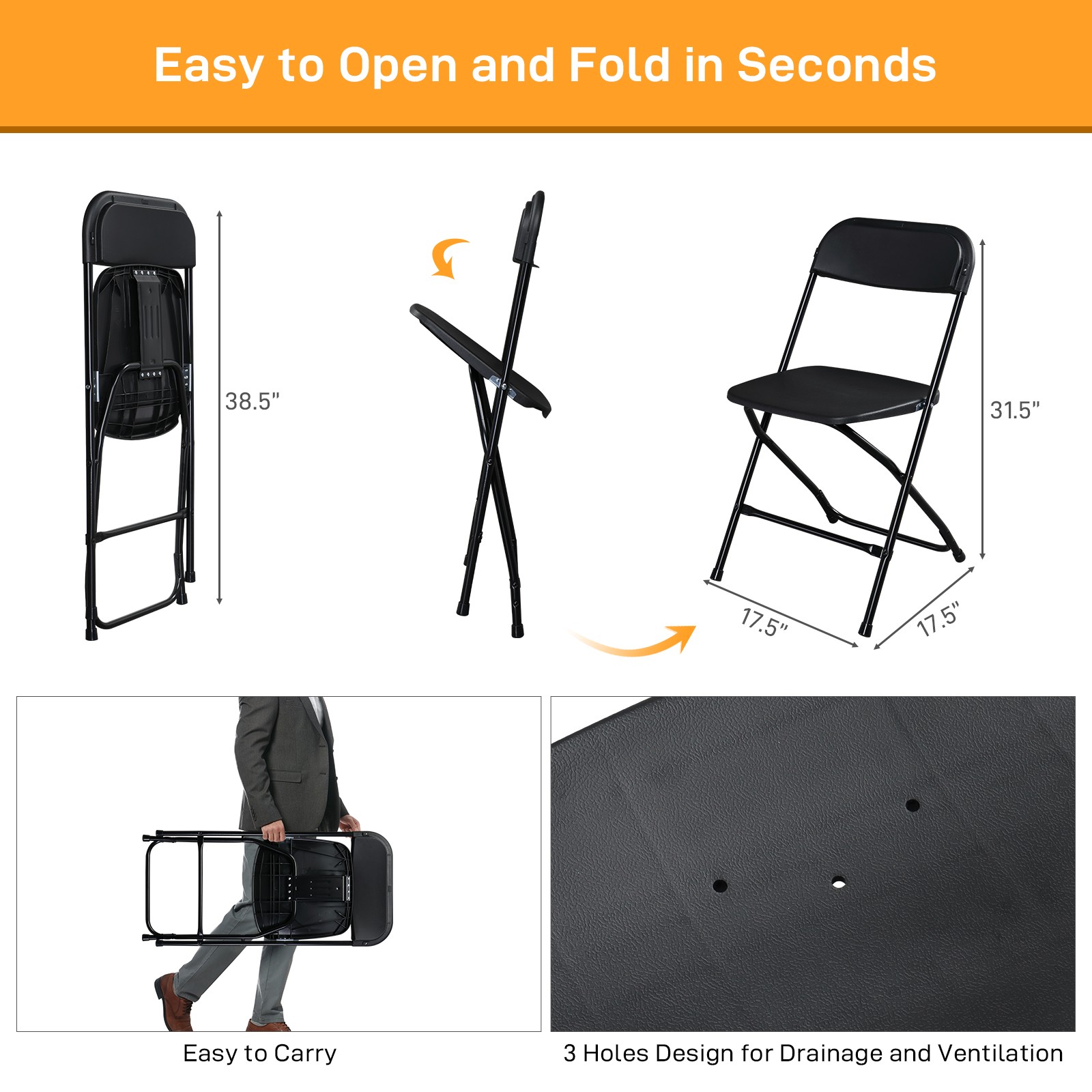 10 Pack Plastic Commercial Folding Chairs Stackable Picnic Party Black Home