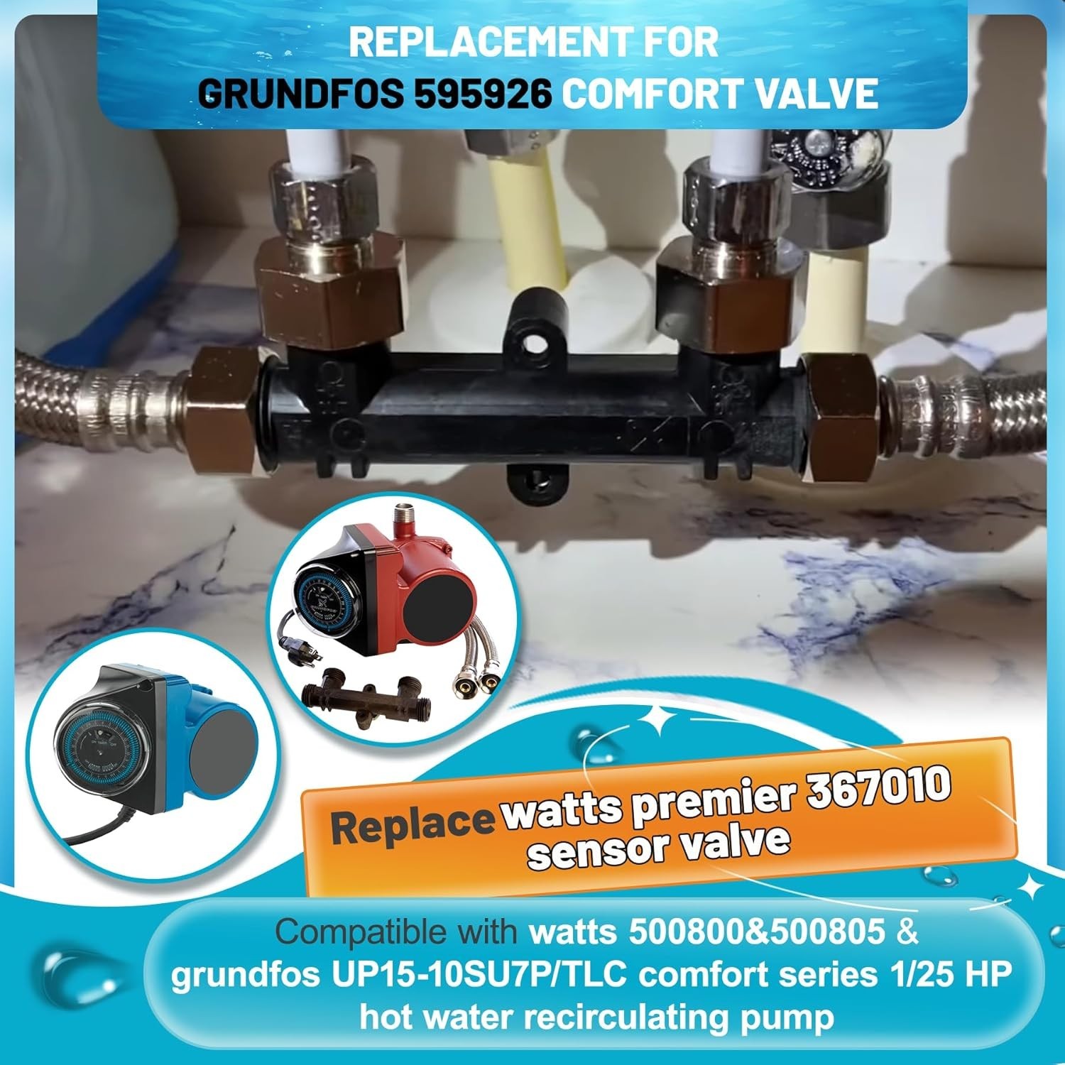 Grundfos & Watts Hot Water Recirculating Pump Bypass Valve