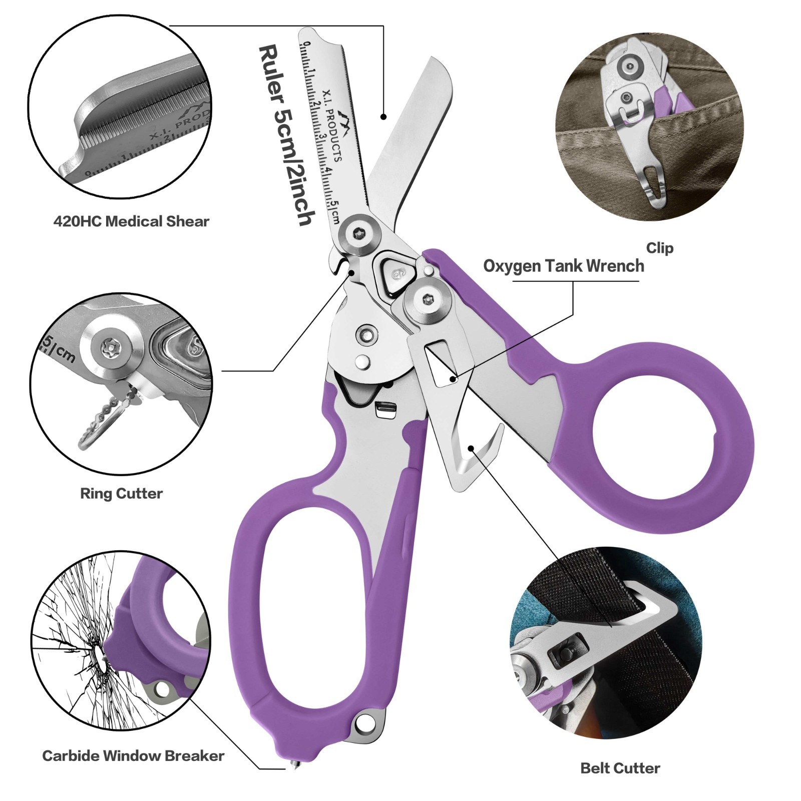Emergency Trauma Shears Medic Emt Heavy Duty Multi Purpose Shears Purple Handle