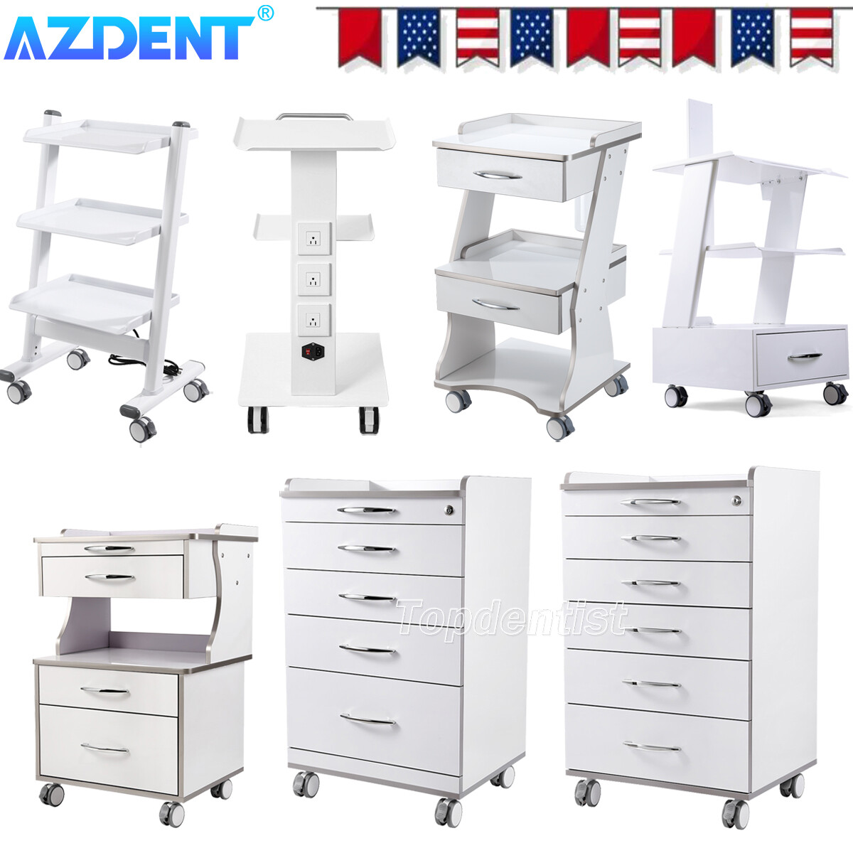 AZDENT Dental Mobile Storage Cabinet/Dental Trolley /with Power Socket /Drawers