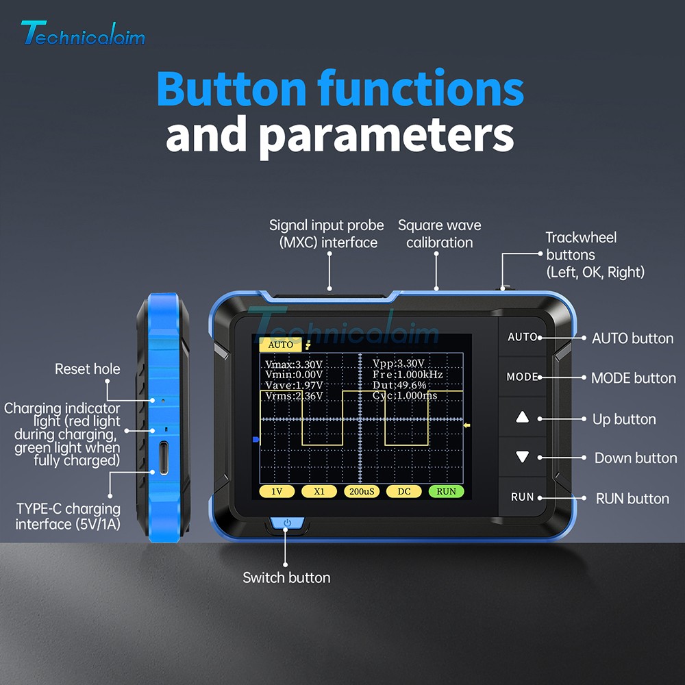 FNIRSI DSO152 Mini Handheld Oscilloscope Type-C Portable Digital Oscilloscope US