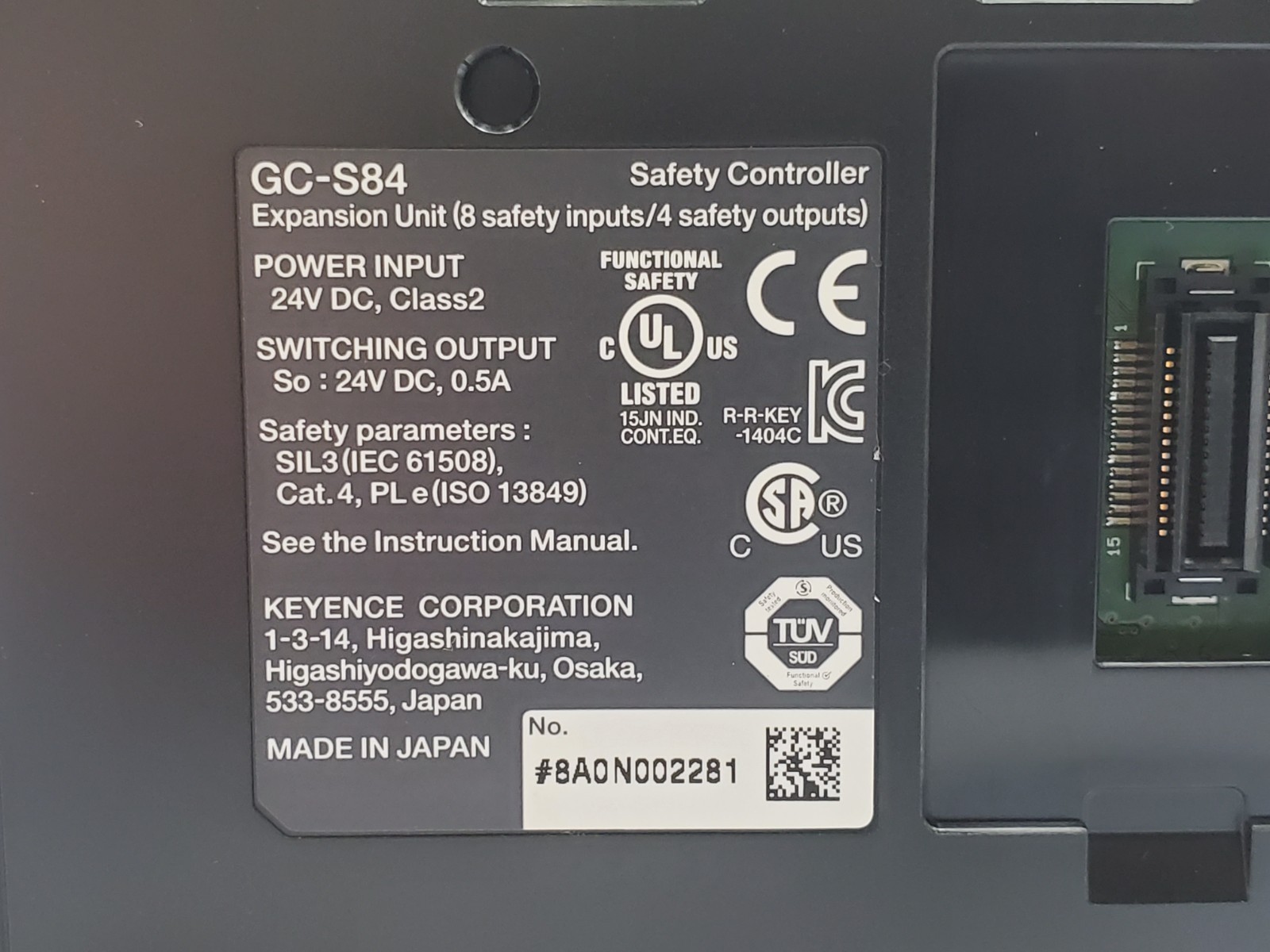 Keyence GC-S84 Safety Controller Expansion Unit
