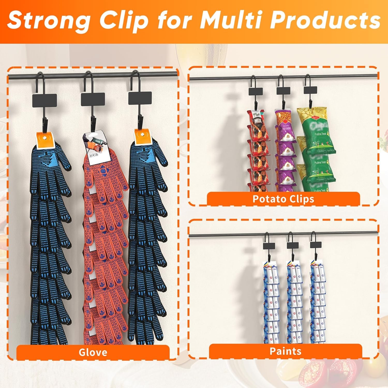 Hanging Merchandise Strips with Hooks, 31″ Chip Display Rack, 120 Clips, 10 Pcs