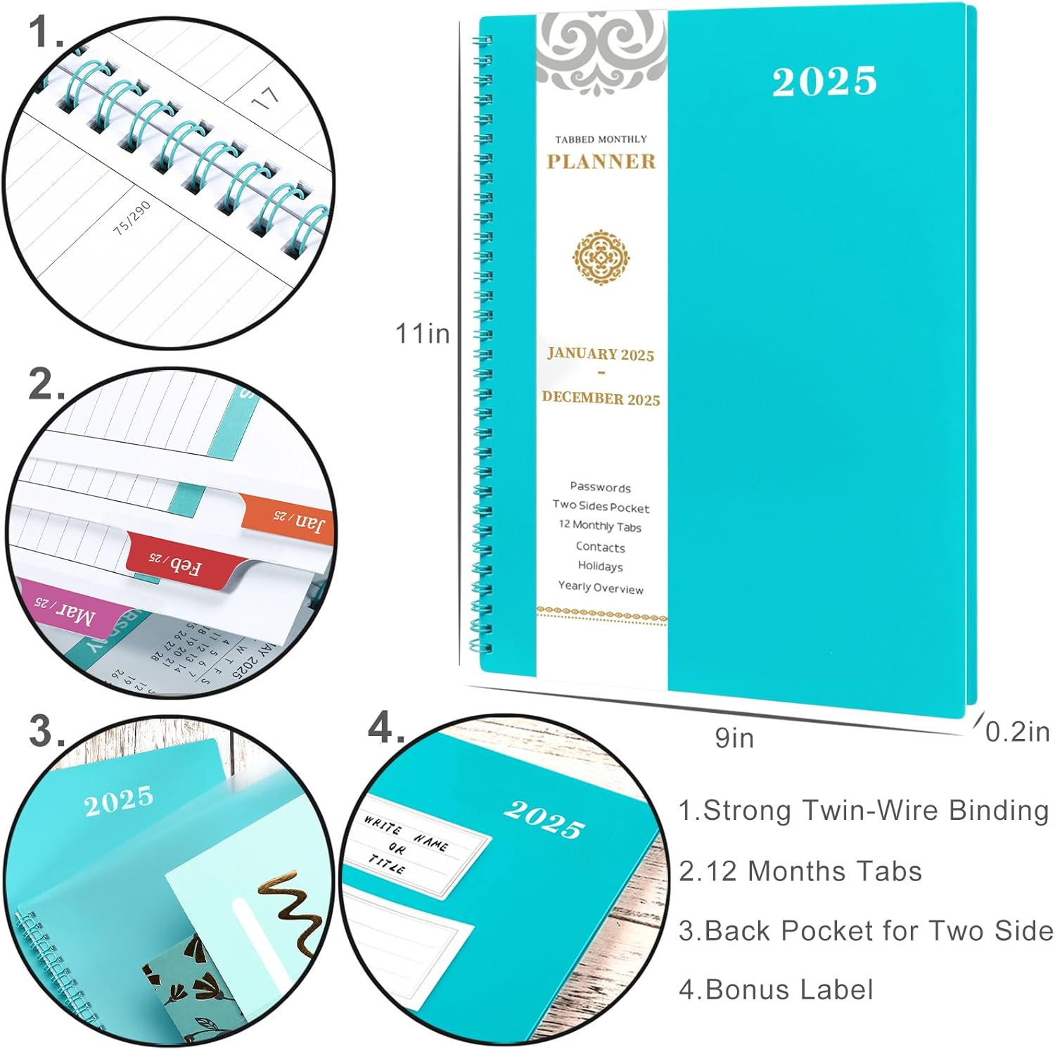 Monthly Planner 2025 – Monthly Planner, JAN 2025 – DEC 2025, 9″ X 11″, 12-Month