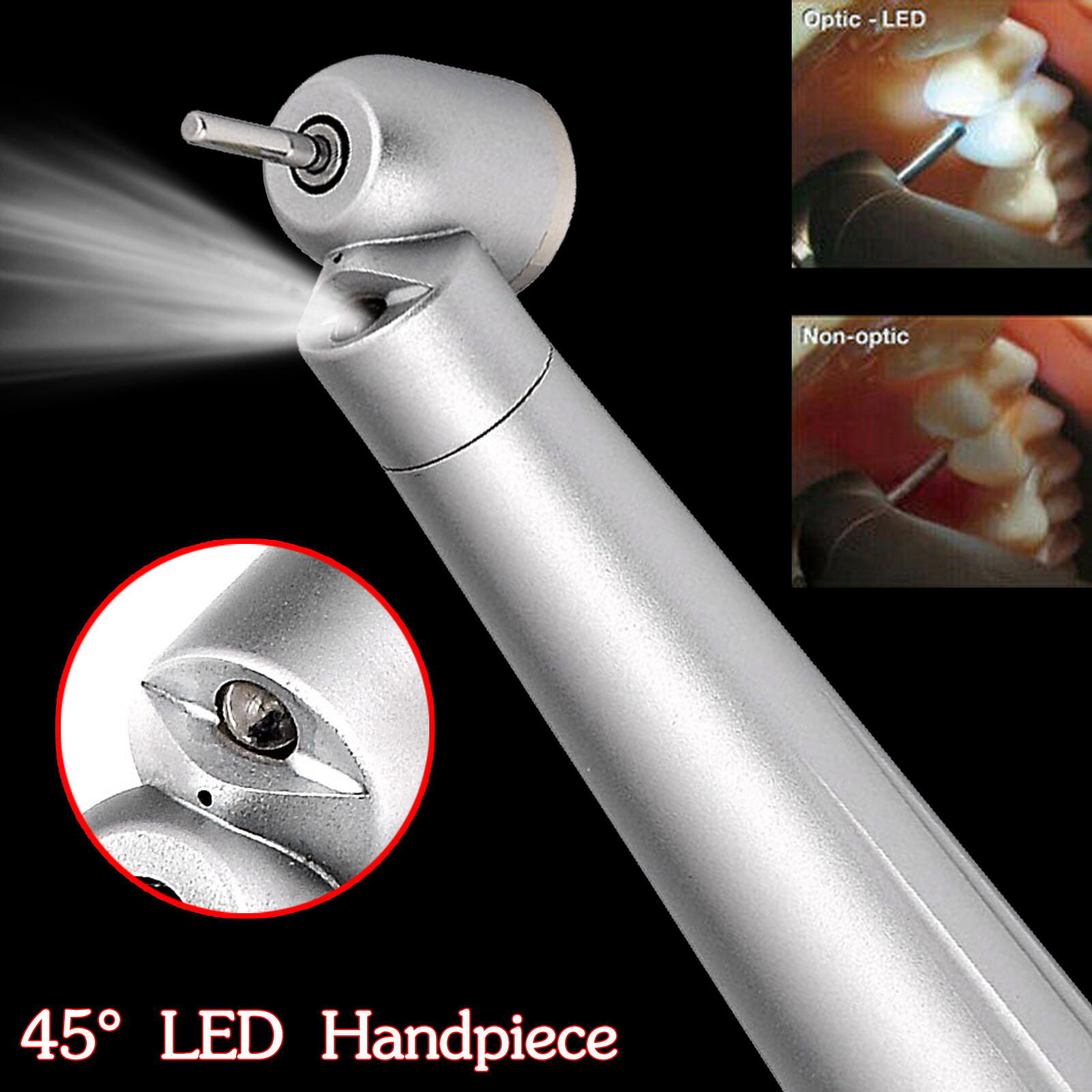 LED Dental Surgical Handpiece 45° Angle 4 Hole Midwest Rear Exhaust Impact Air