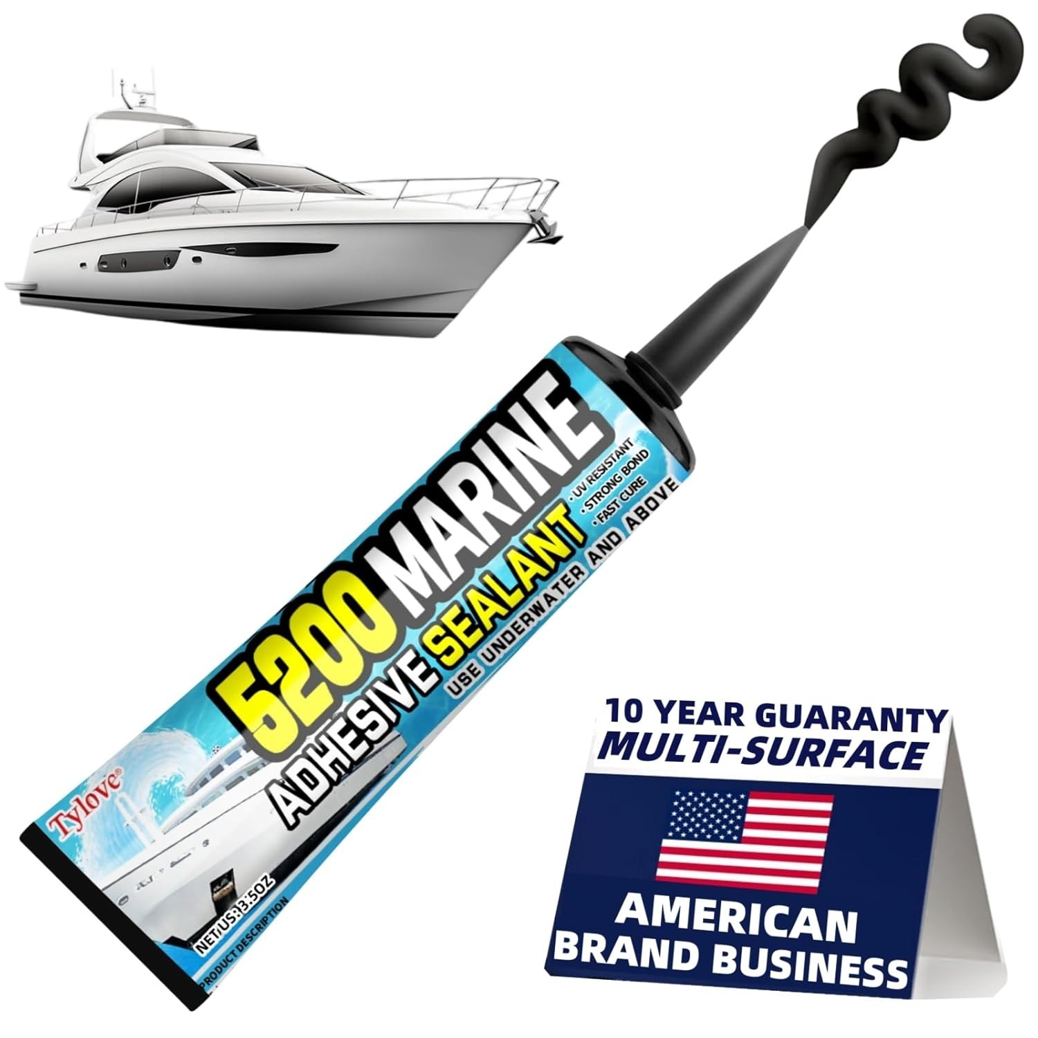 [Black] 3oz Marine Adhesive Sealant 5200 Fast Cure – Permanent, 1Pack Black