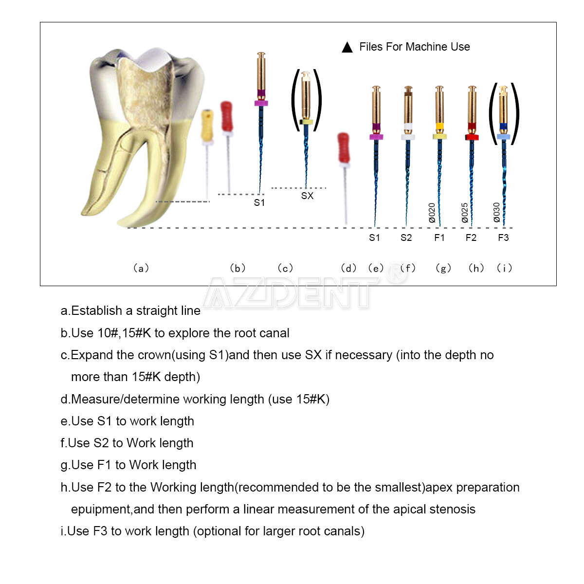 AZDENT Dental Endo Super Rotary Files Root Canal K-Files Engine Use 25MM SX-F3