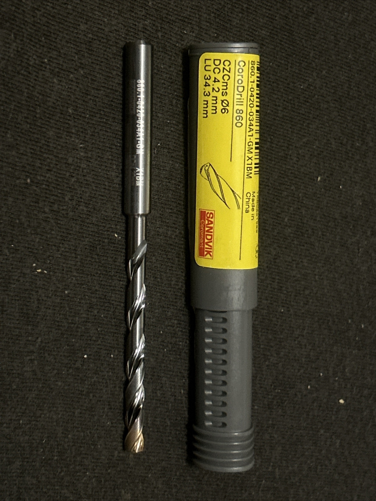 Sandvik 860.1-0420-034A1-GM, X1BM 4.2mm .1654” Carbide Coolant Drill. 9XD