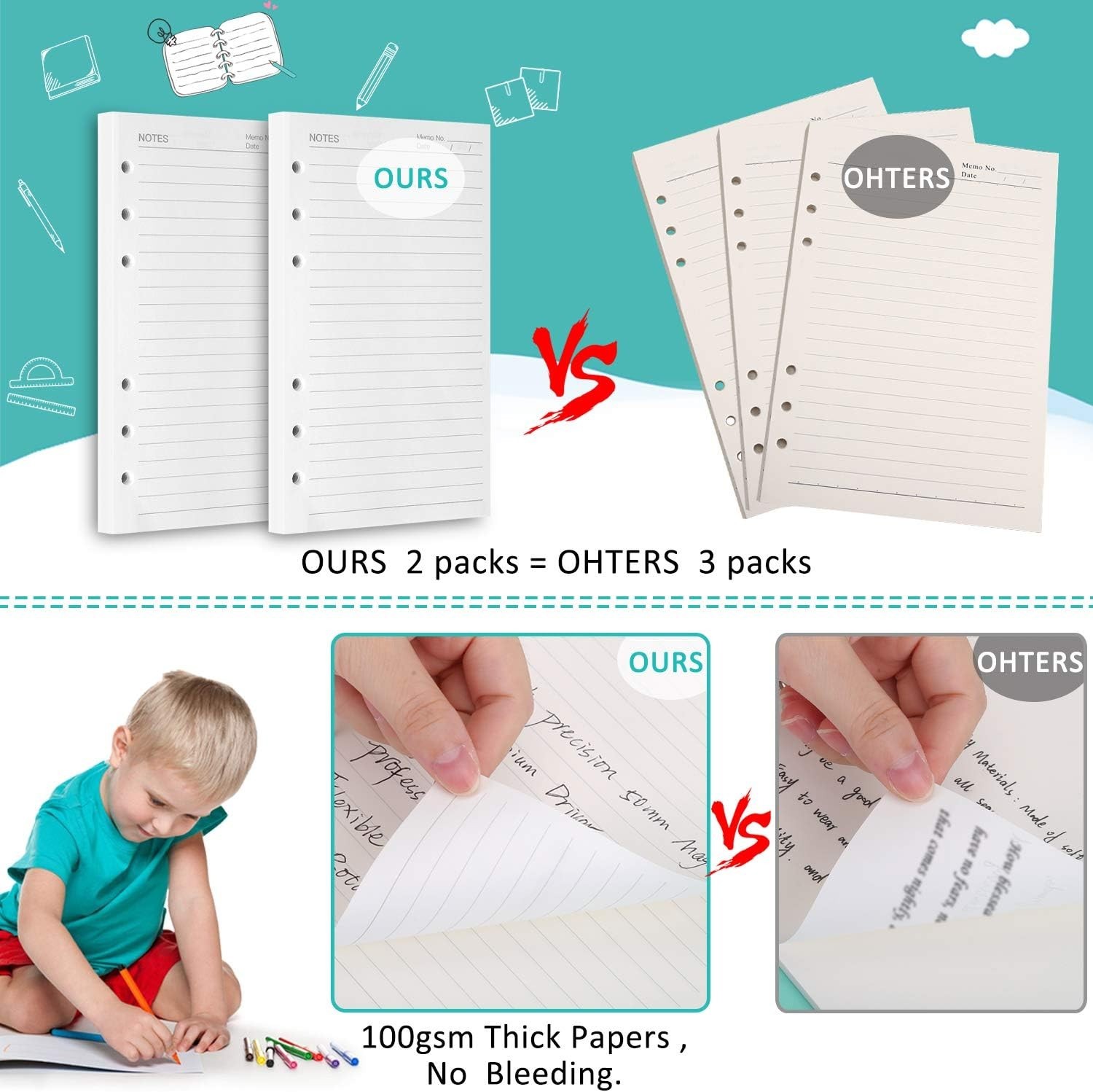 A6 Refill Paper 320 Pages Loose Leaf 6 Hole Notebook Planner Journals