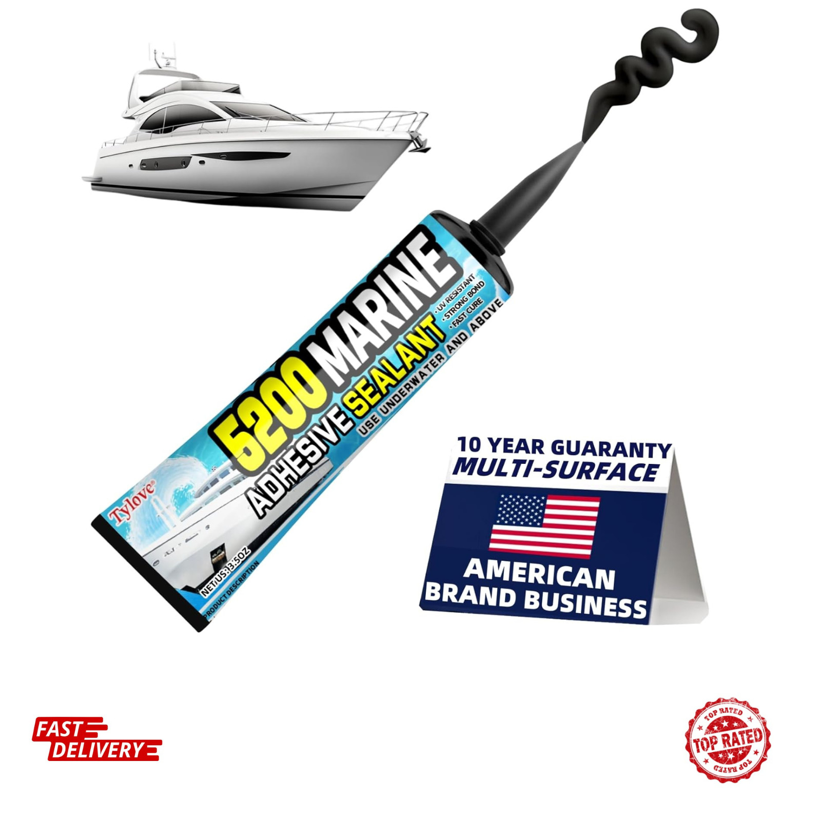 3M 5200 Fast Cure Marine Adhesive Sealant Black 3oz Waterproof