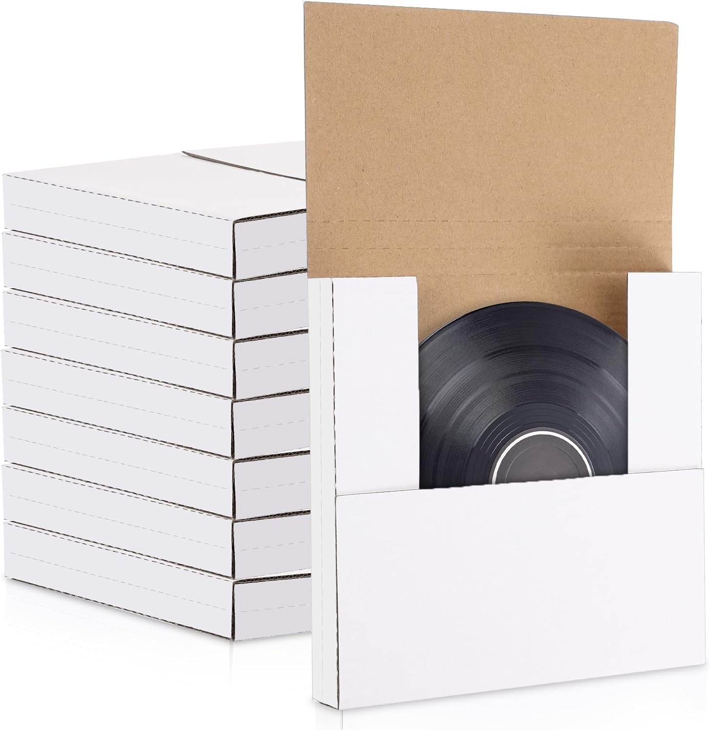 Fuutreo 100 Pack 7 Inch Vinyl Record Mailers Boxes 45 RPM Easy Fold LP White