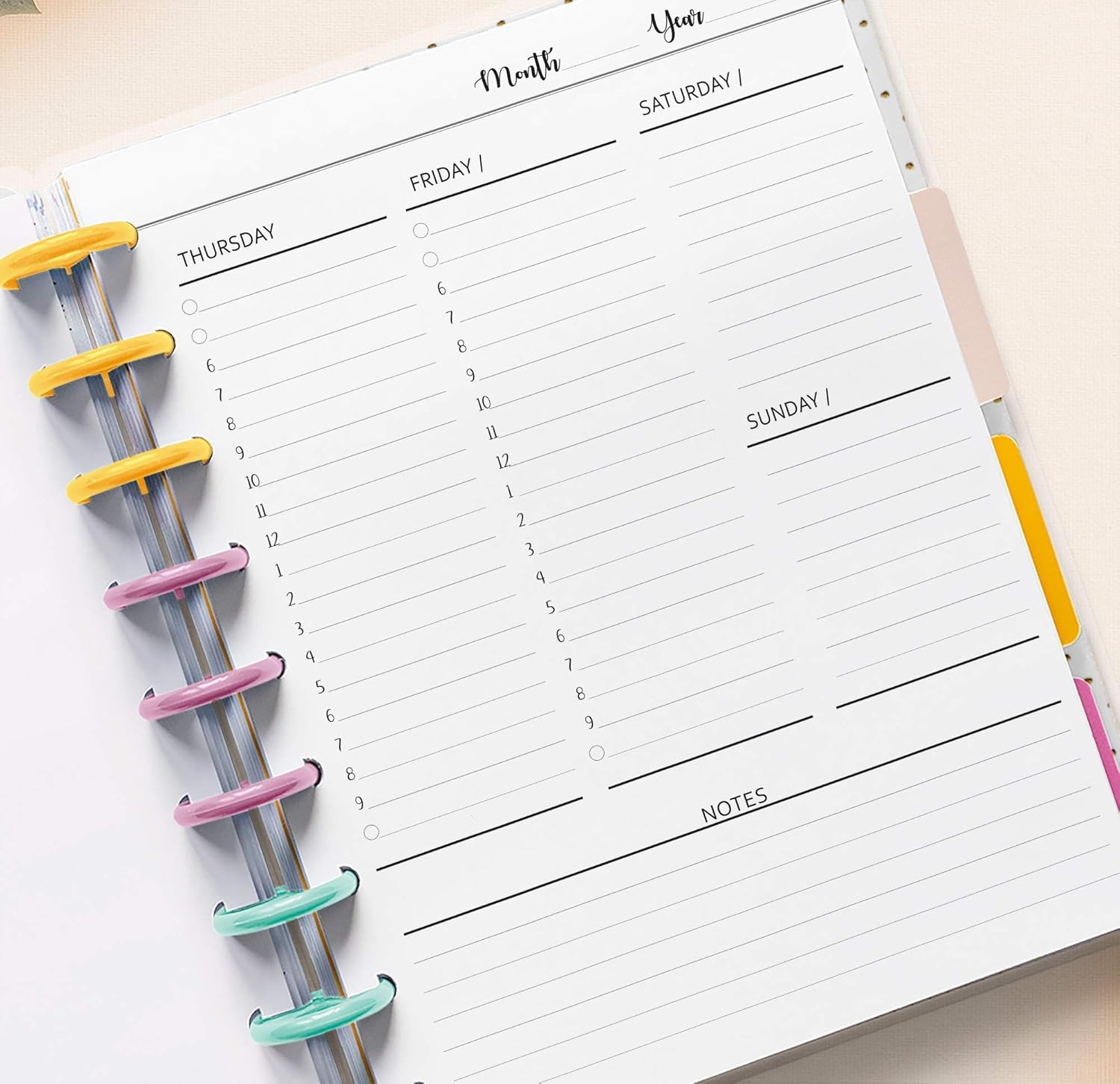 Undated Weekly Planner Inserts for 6 Months, Fits 9 Disc Planners Calendar Refil