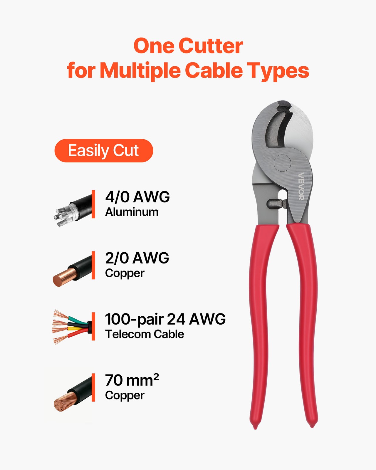 VEVOR High Leverage Cable Cutter 235 mm for 4/0 AWG Aluminum 2/0 AWG Copper