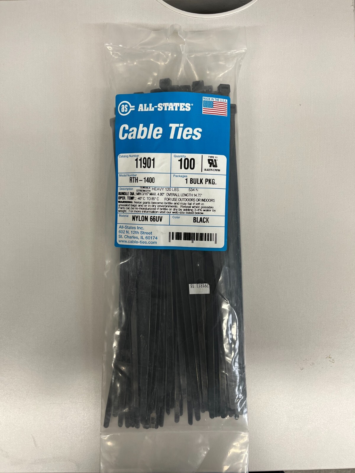 All-States Cable Ties, 100 per pack RTH-1400,