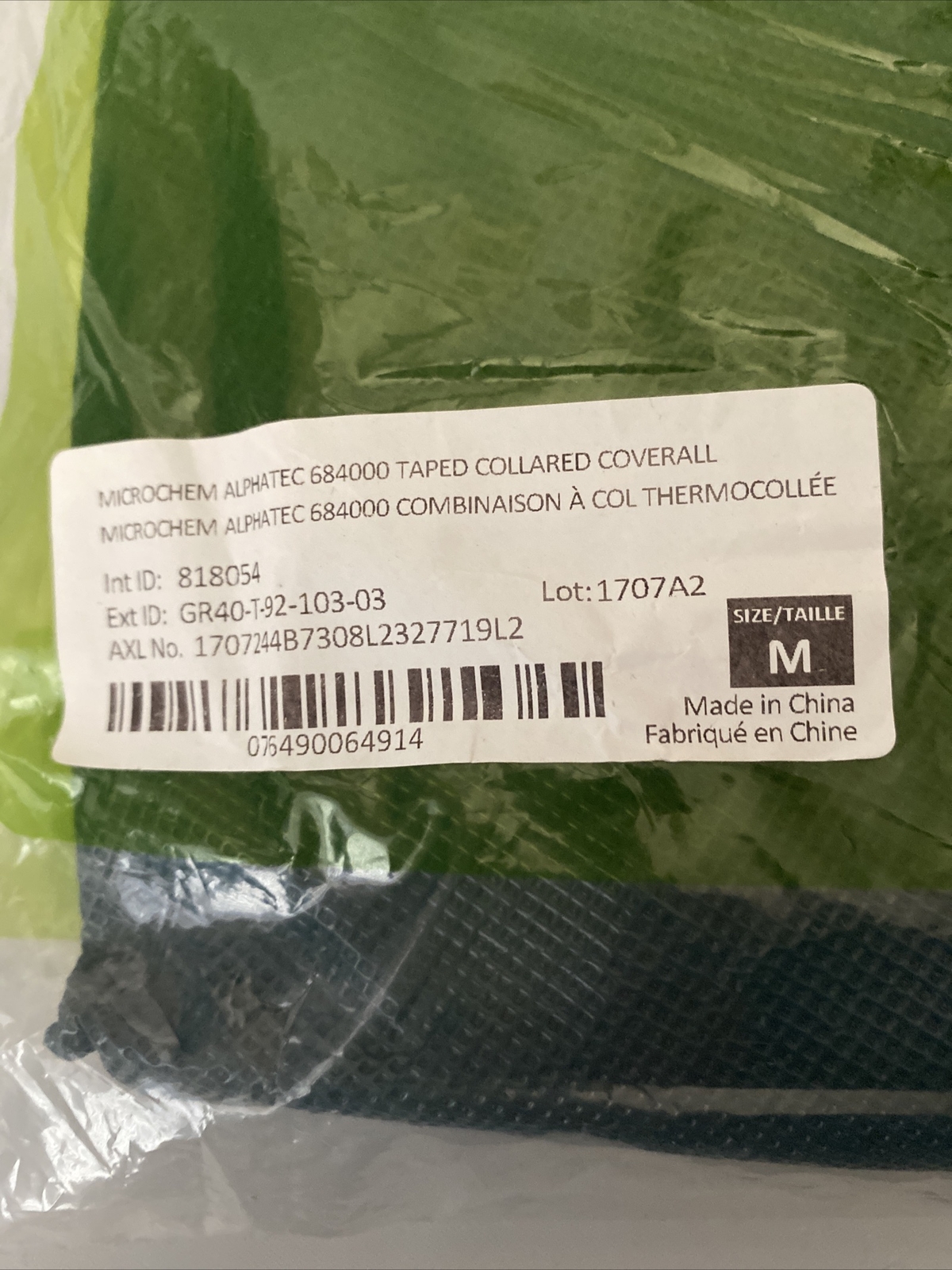 Ansell Microchem Alphatec 684000 Taped Collared Coverall Size Medium