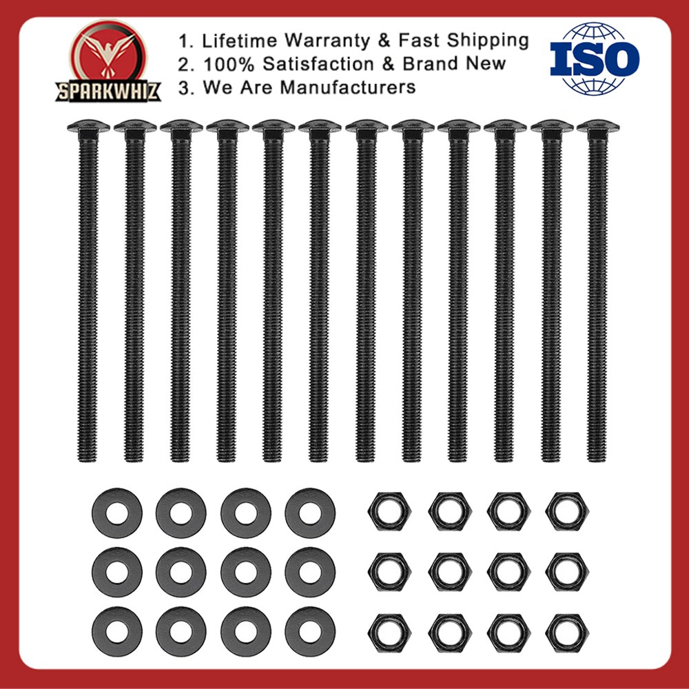 SPARKWHIZ 1/2 in x 8 in Carriage Bolt Kit Includes 12 Bolts 12 Washers & 12 Nuts
