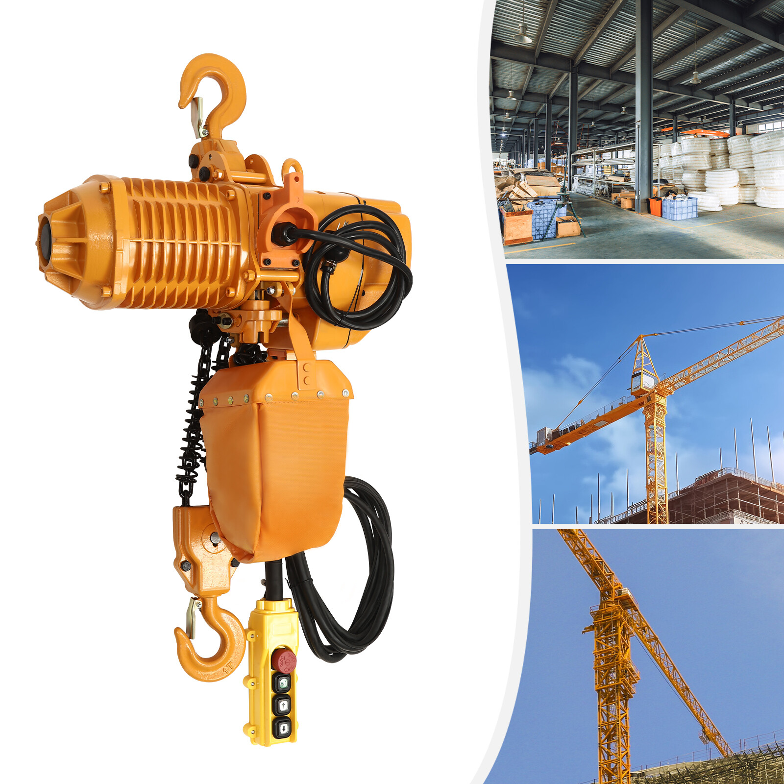 110V 1.6KW 2204LBS 1Ton Electric Chain Hoist Single Phase Hoist Crane 10FT Chain