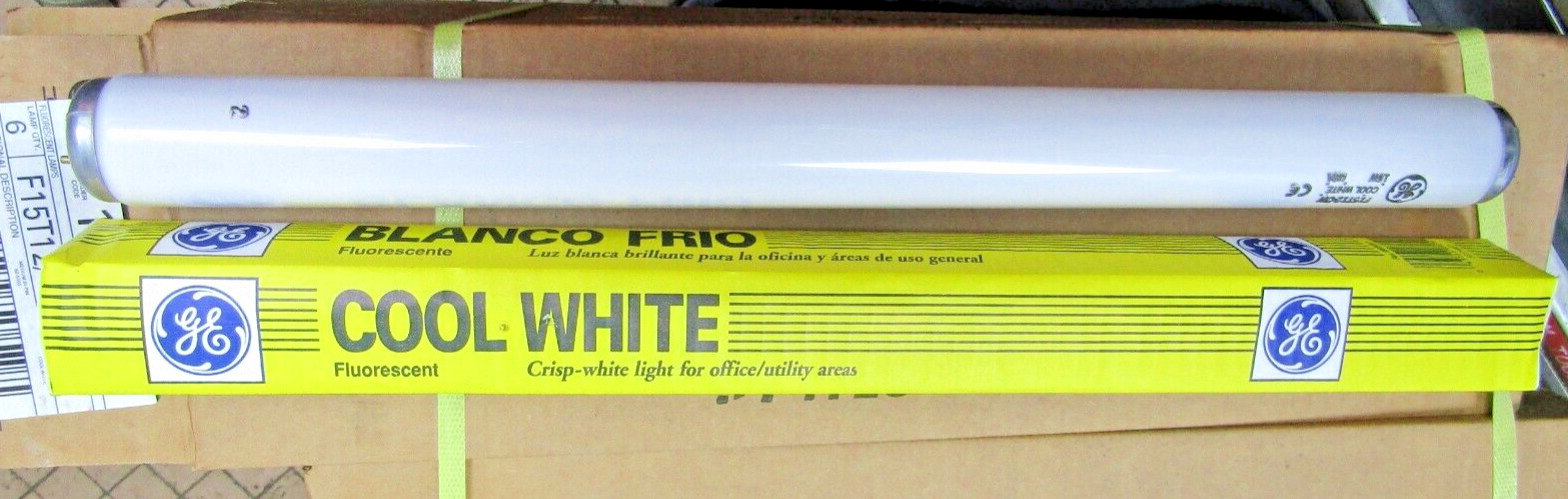 🔥6) NEW GE 15 WATT COOL WHITE FLUORESCENT LAMP T12 BI PIN 10183 BOX OF 6
