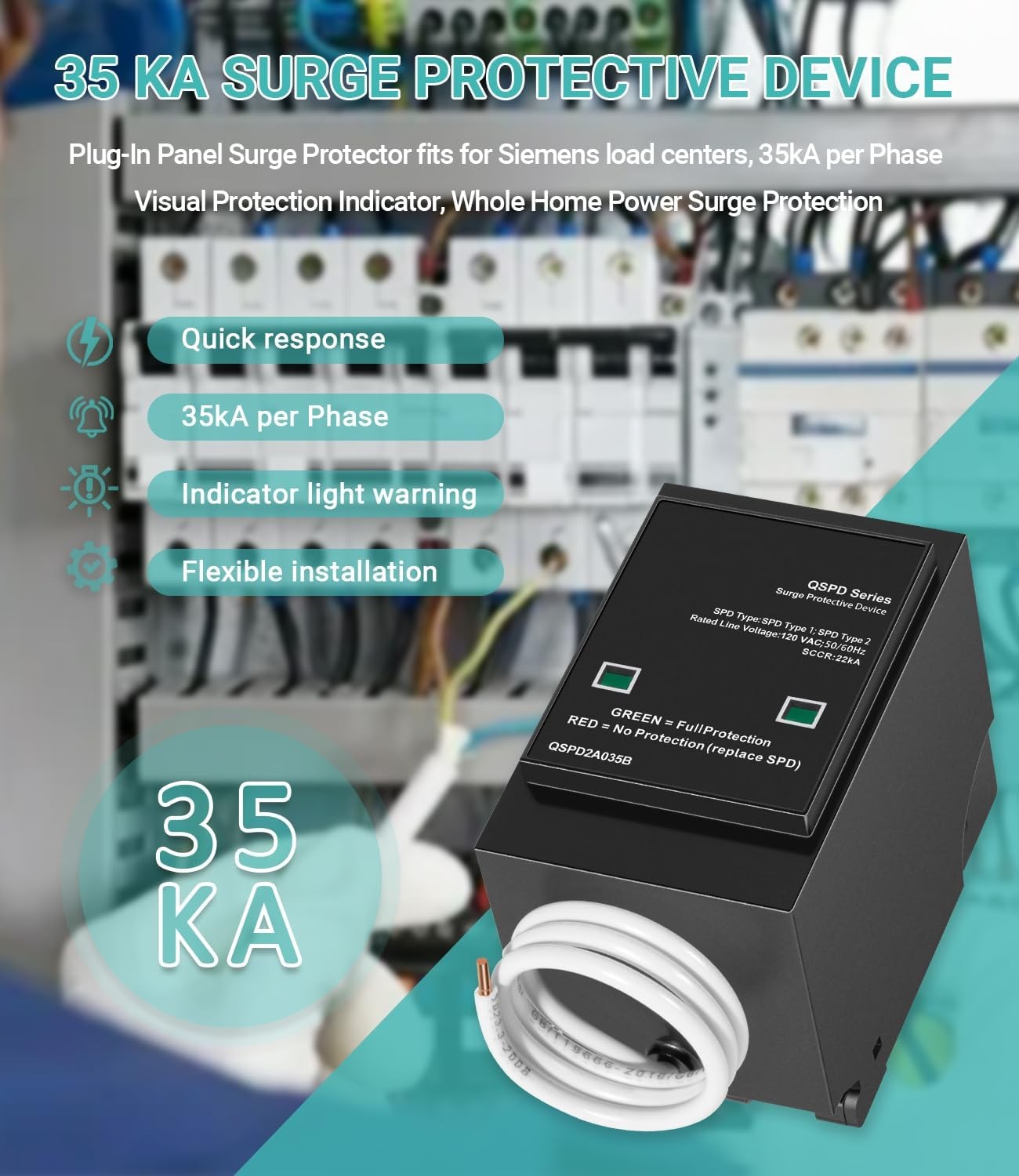 Replace for Siemens QSPD2A035B 35 KAmp BoltShield Indoor Surge Protective Device