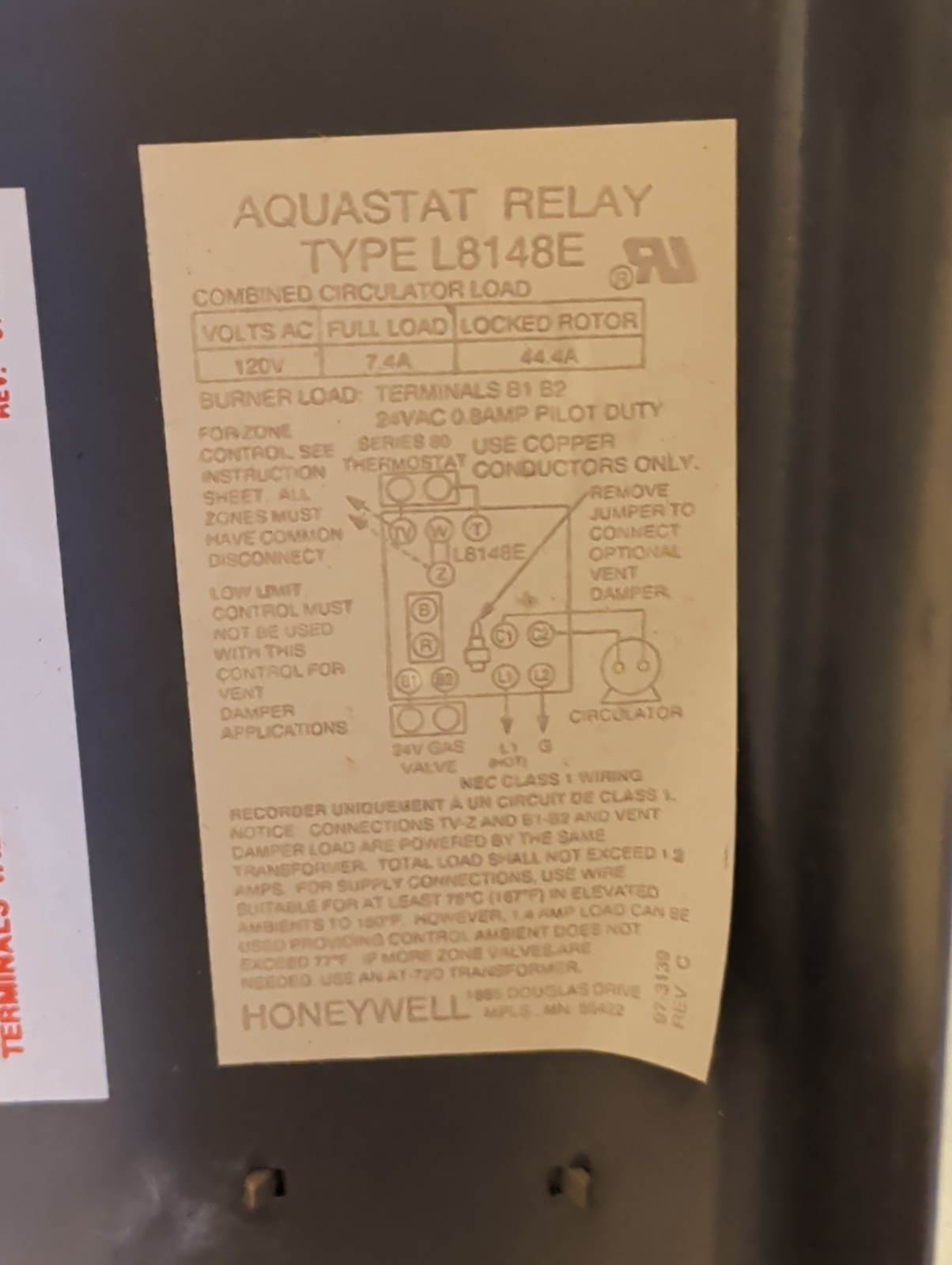 Resideo High Limit Vert Mount Aquastat Relay w/ 50VA Transformer L8148E1299 3