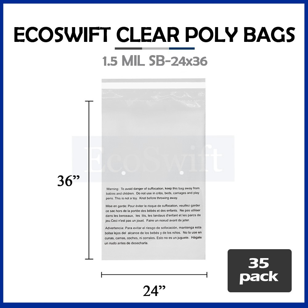 35 24×36 LARGE Self Seal Suffocation Warning Clear Poly Bags 1.5 mil Free Ship