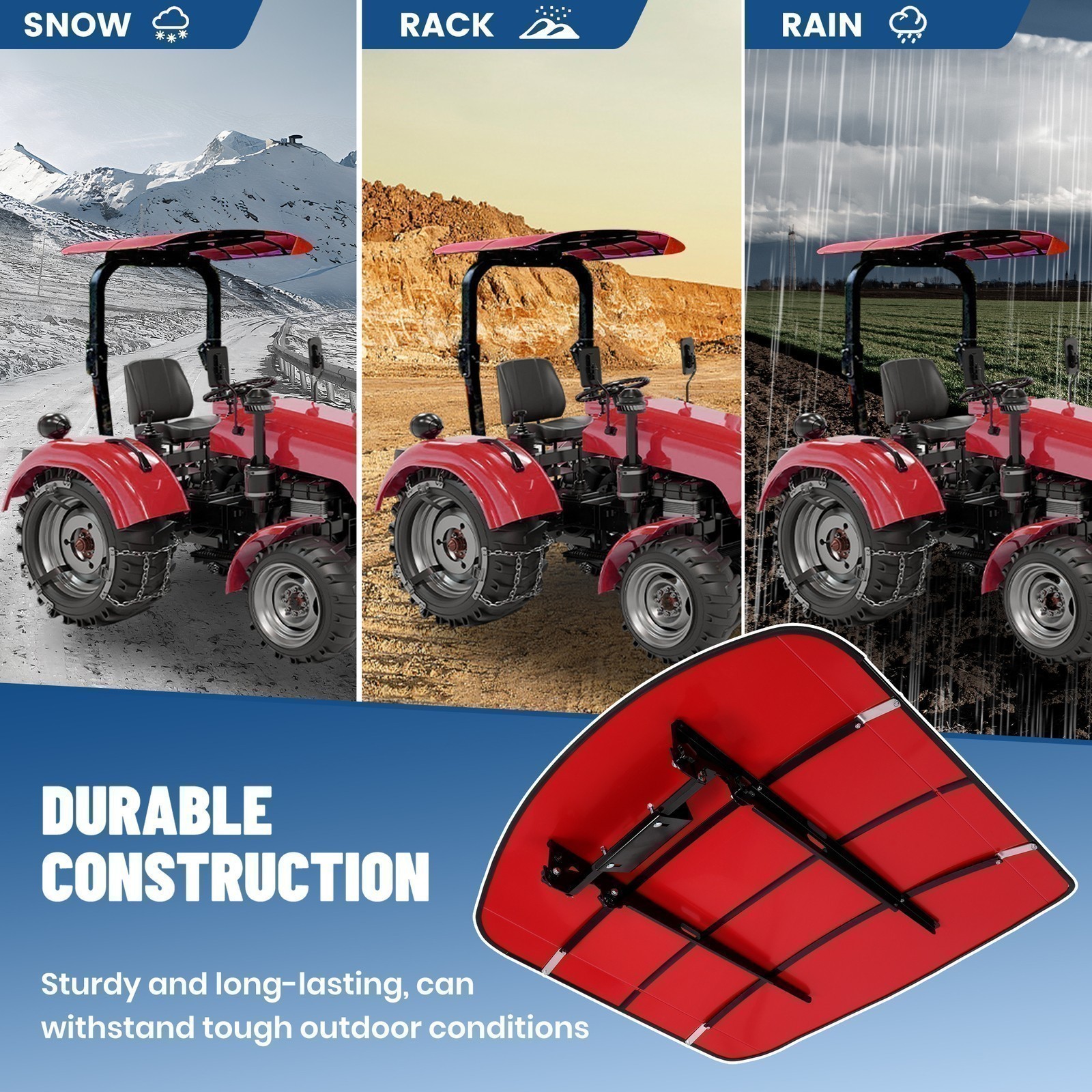 Sun Shield Tuff Top Tractor Canopy For 2″ x 2″ or 2″ x 3″ ROPS 48″ X 52″ Red NEW