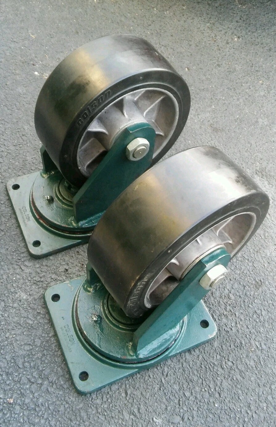 [2] COLSON CASTORS 4″x10″Wheels 12-1/2″ Height 47 lbs each NOS See pics details.