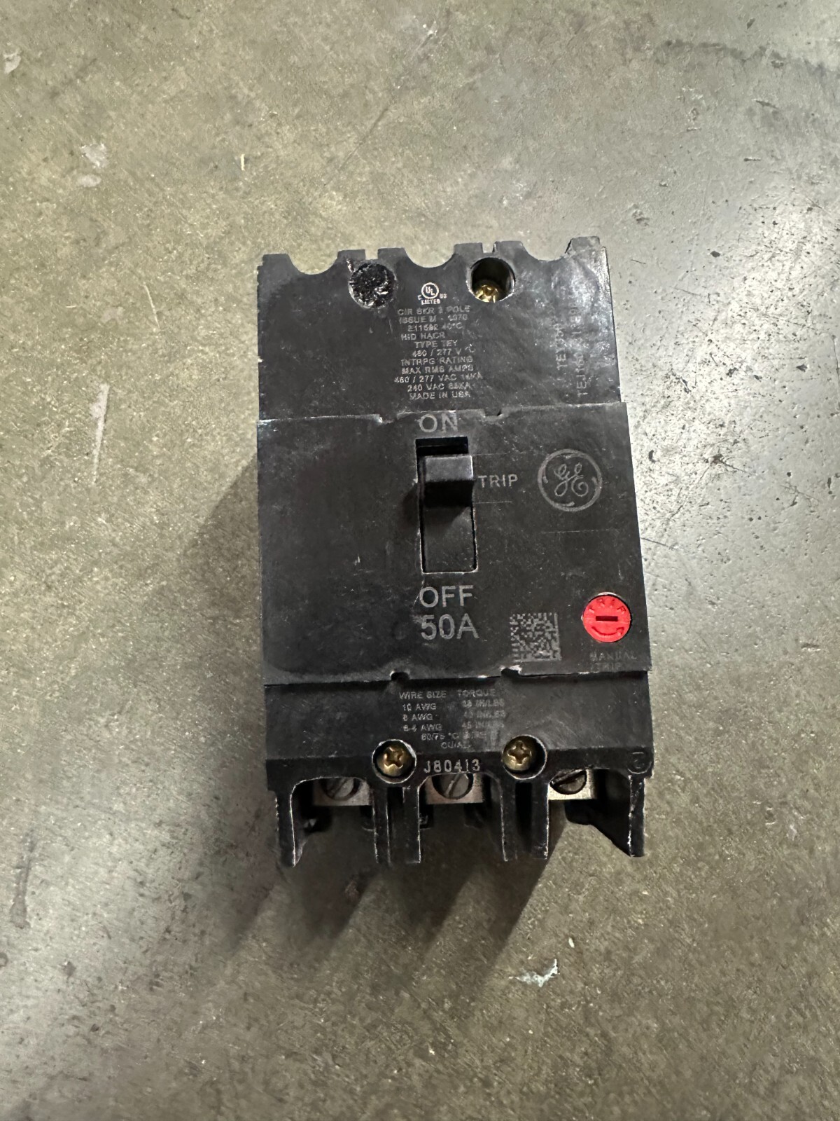 GE TEY350 50 Amp 480/277 VAC 3 Pole Type TEY Bolt on Breaker – TESTED