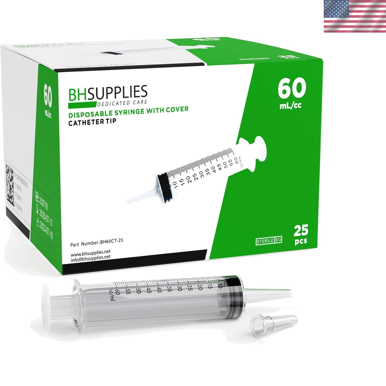60mL Syringe Catheter Tip Sterile with Caps – No Needle – Sterile, Individual…