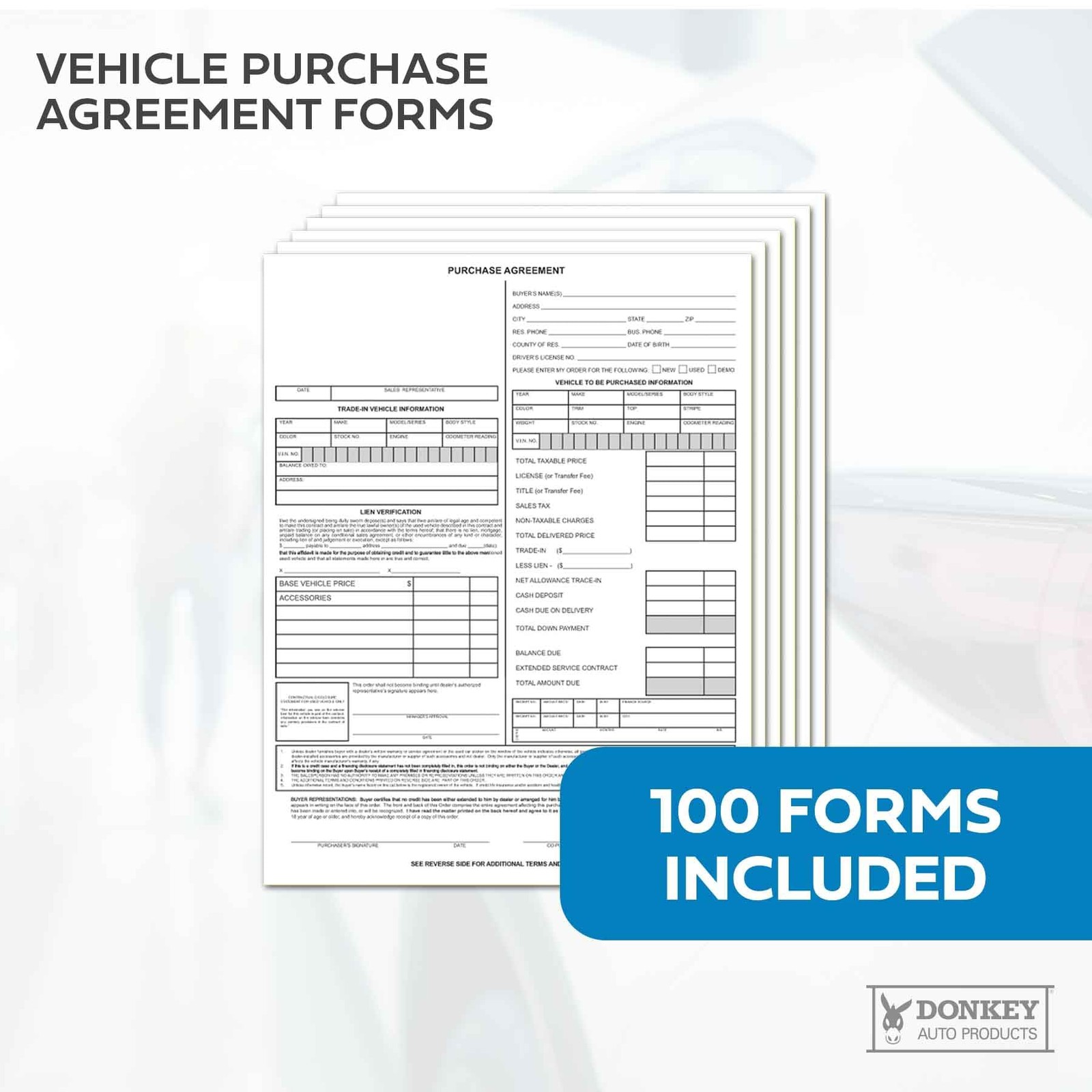 Vehicle Purchase Agreement Forms (2-Part) (100 per pack)