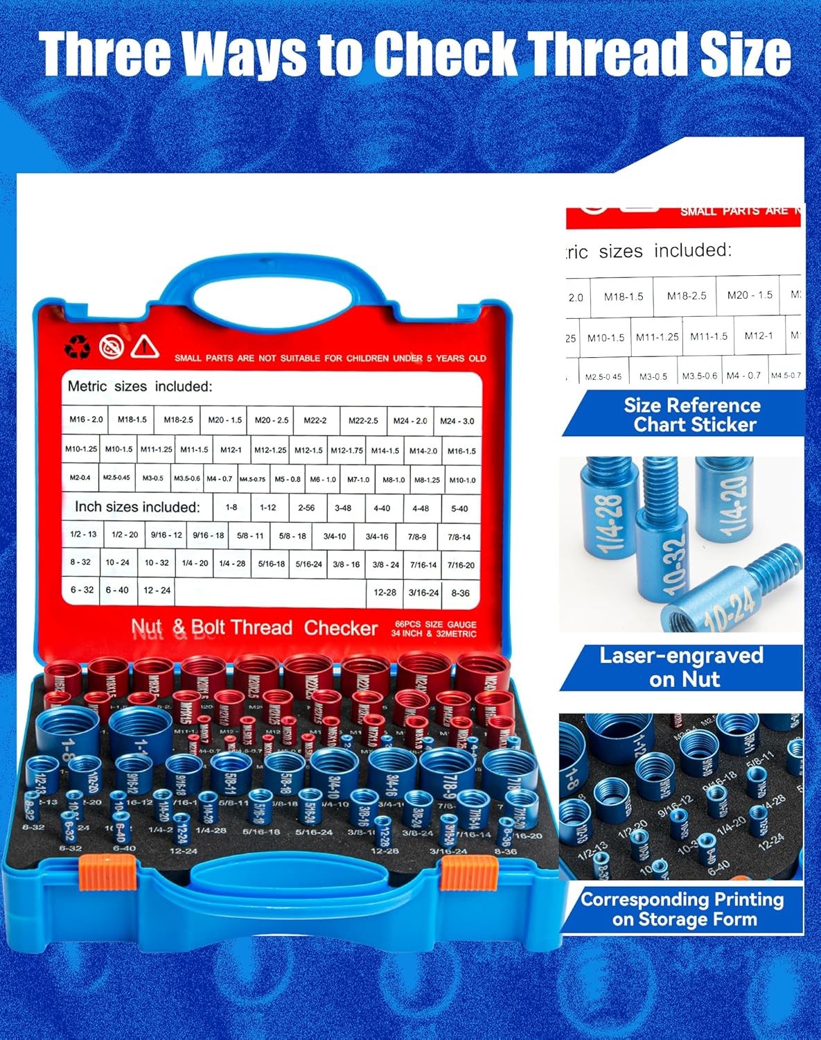 w/Box Tight Gauge Thread Nut Bolt 32S 34M Checker 66Pcs Space