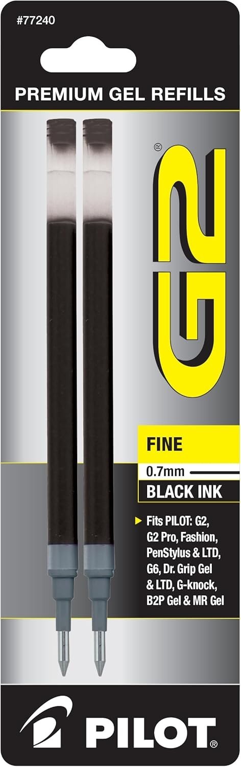 Pilot, G2 Gel Ink Refills, Fine Point 0.7 mm, G2 Pen Refills, Black, Pack of 2
