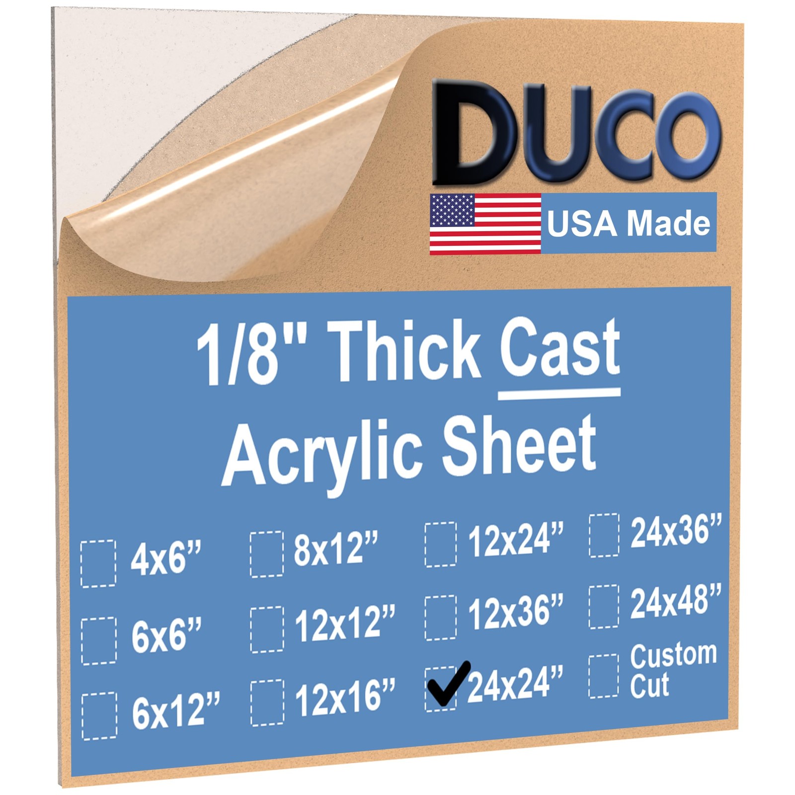Duco USA-Made Clear Cast Acrylic Sheet 1/8 Inch Thick 24 x 24 – 1 Pack of